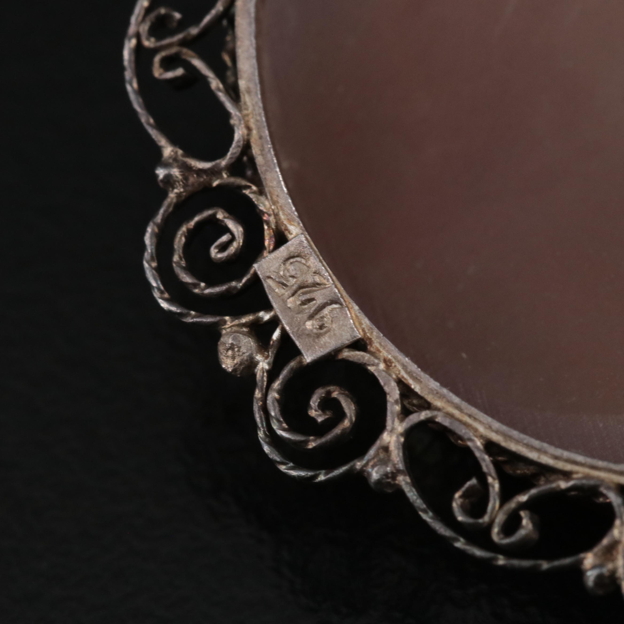 Sterling Shell Cameo Rose Converter Brooch