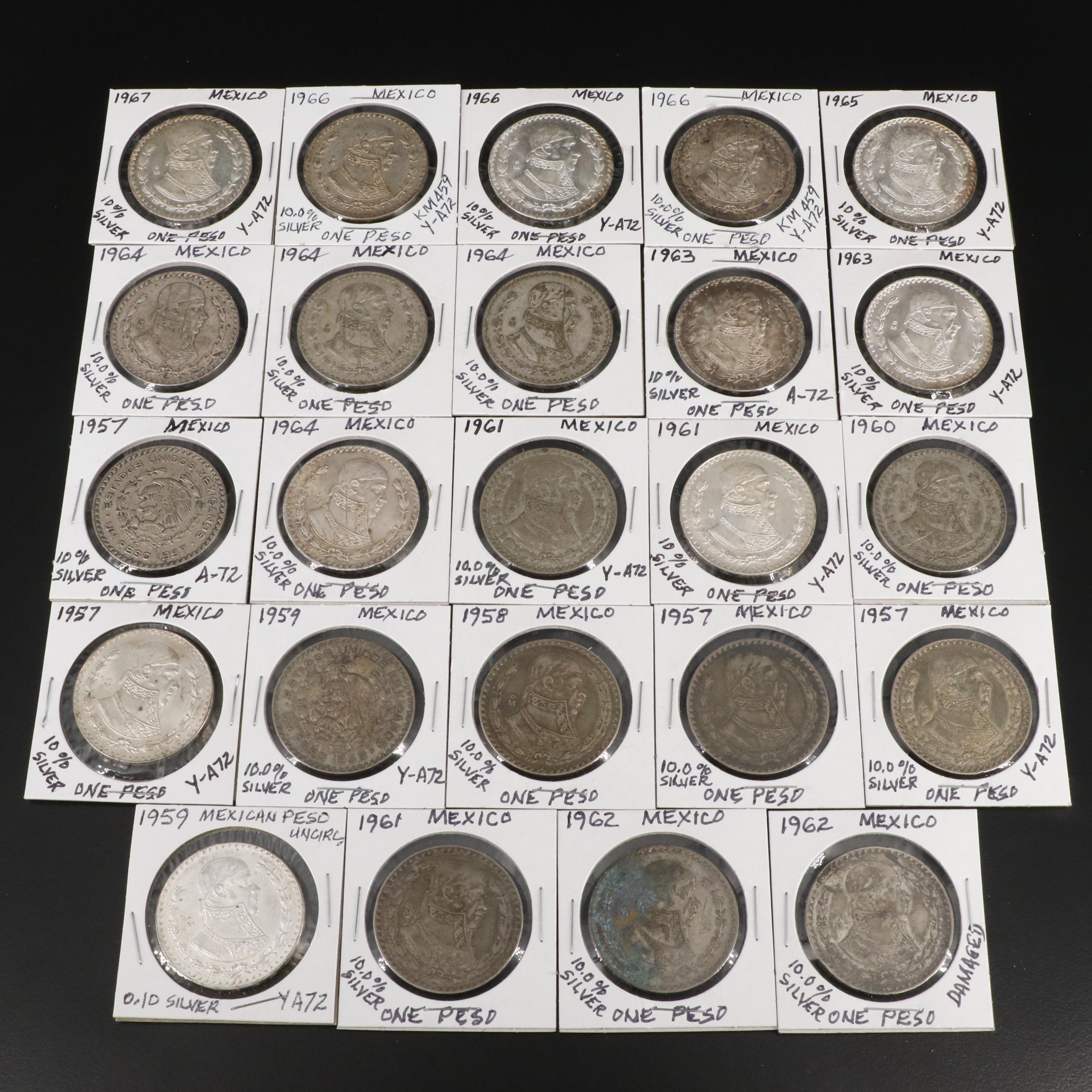 Group of Twenty-Four Mexican One Peso Silver Coins