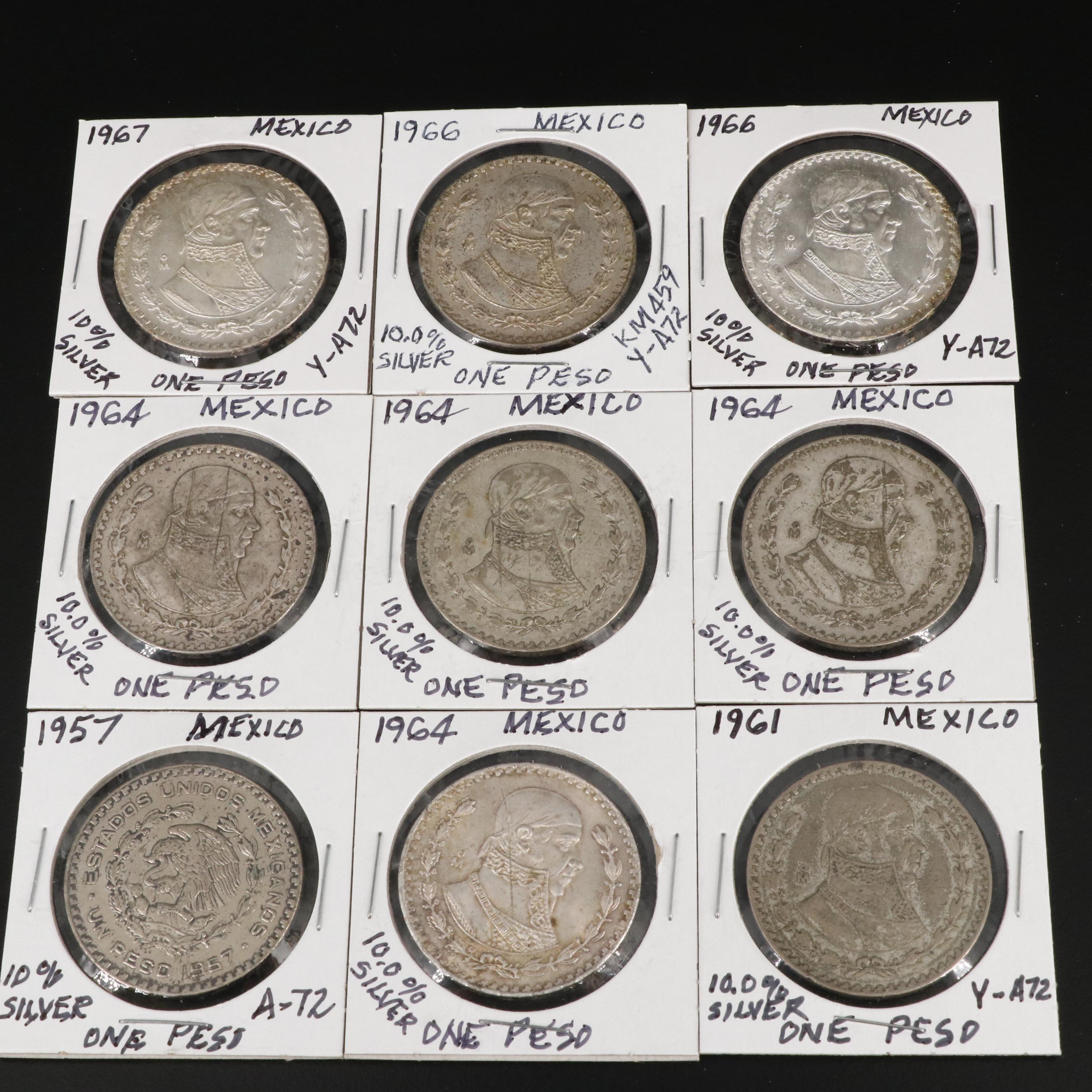 Group of Twenty-Four Mexican One Peso Silver Coins