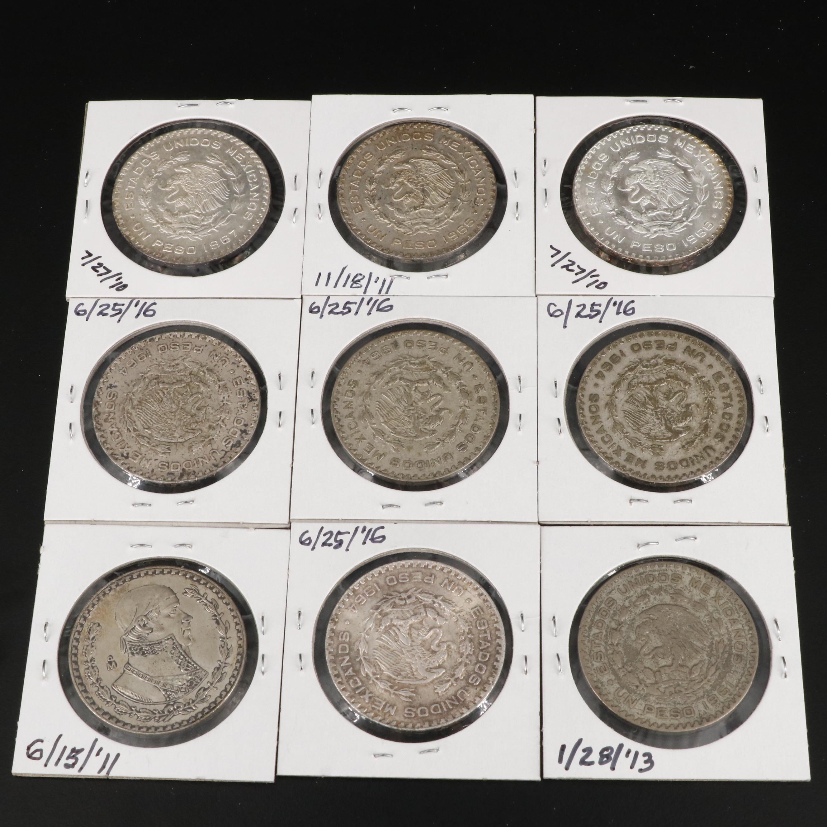 Group of Twenty-Four Mexican One Peso Silver Coins
