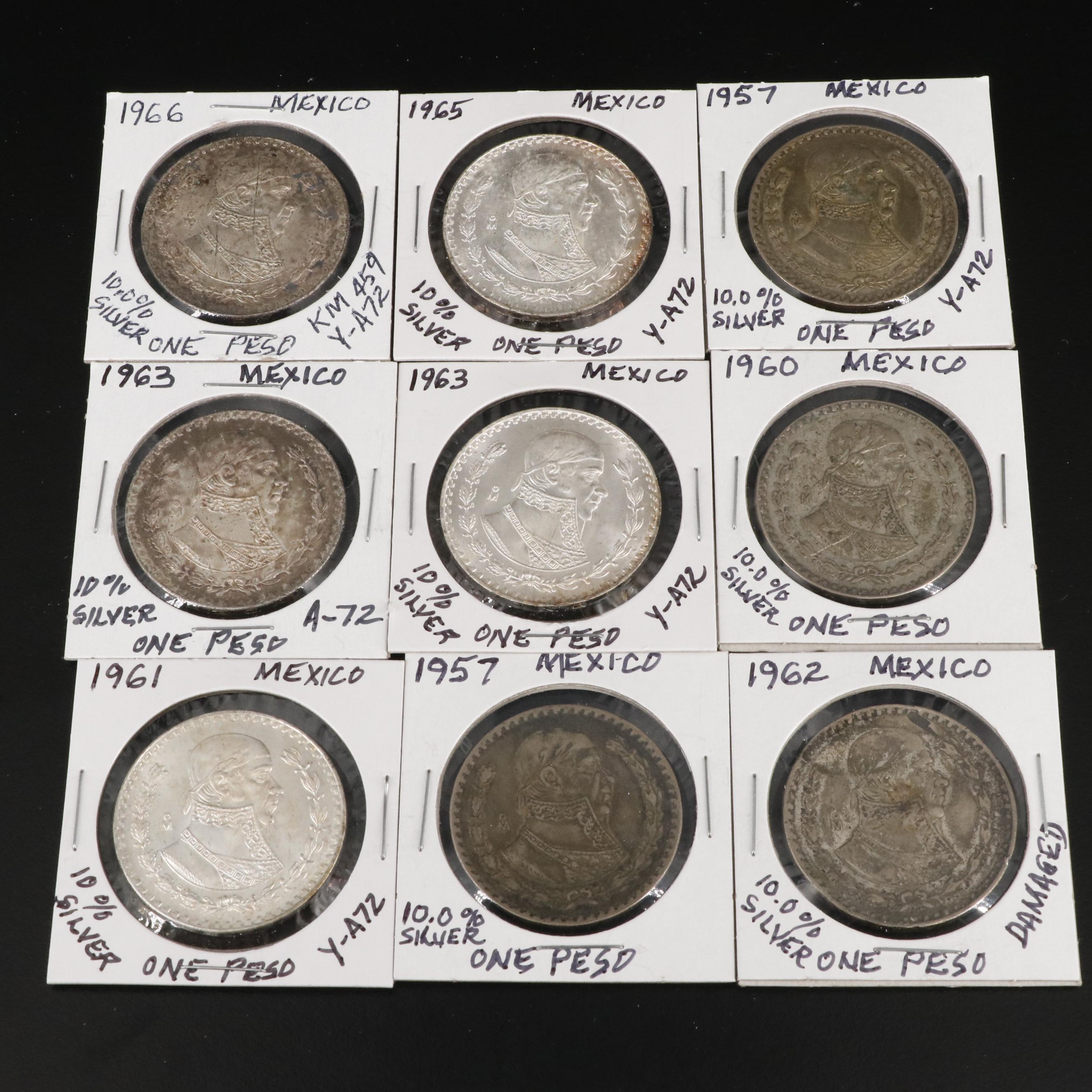 Group of Twenty-Four Mexican One Peso Silver Coins