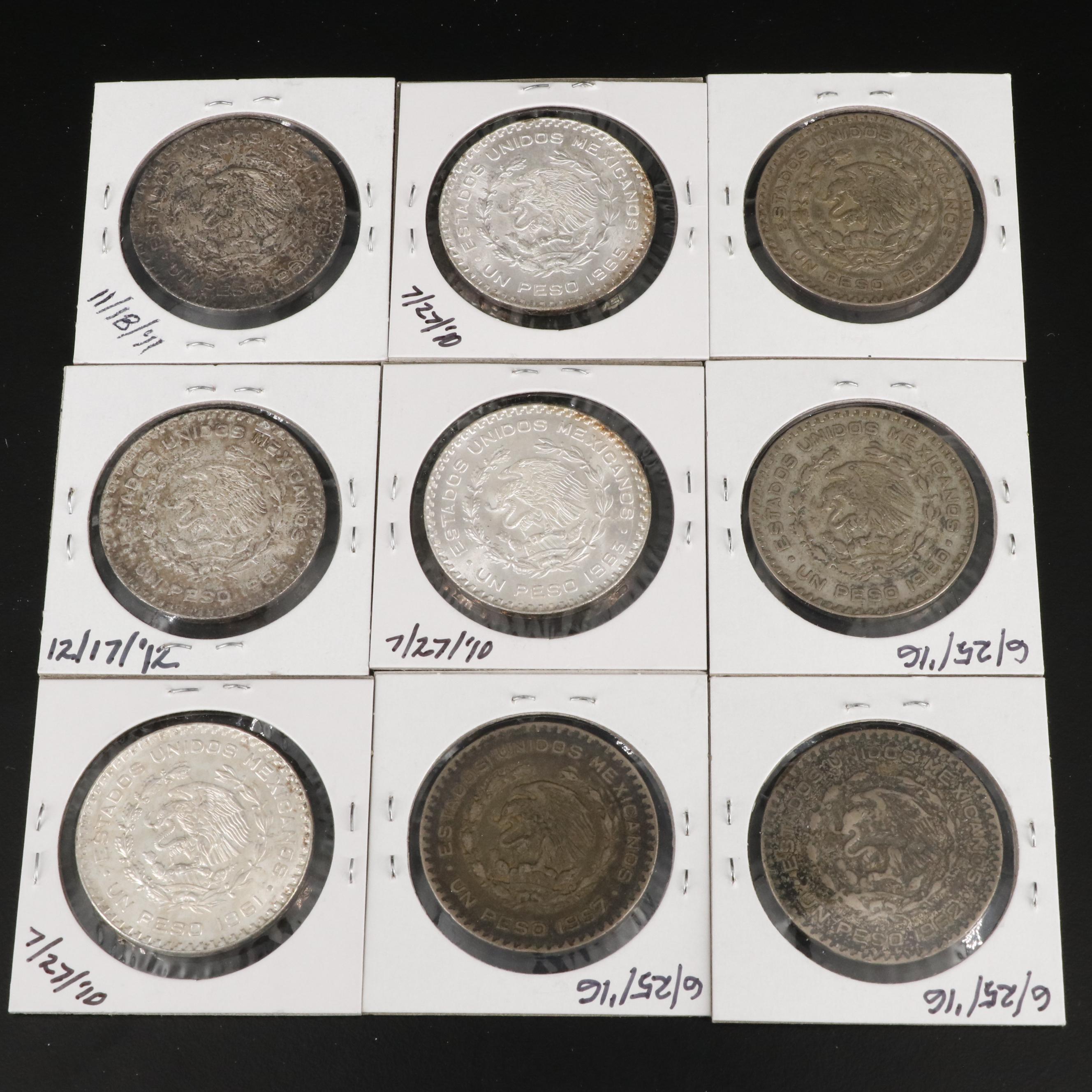 Group of Twenty-Four Mexican One Peso Silver Coins