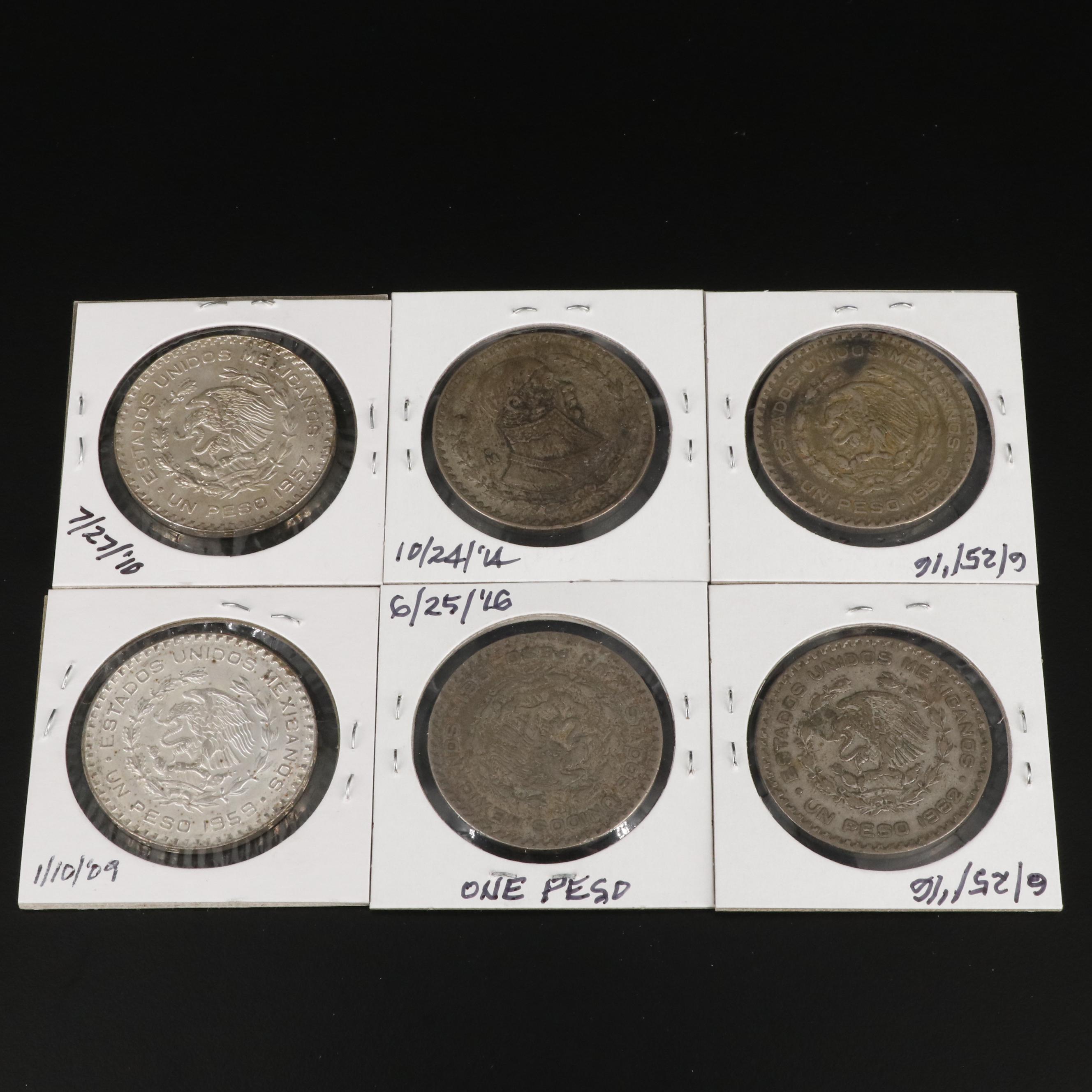 Group of Twenty-Four Mexican One Peso Silver Coins