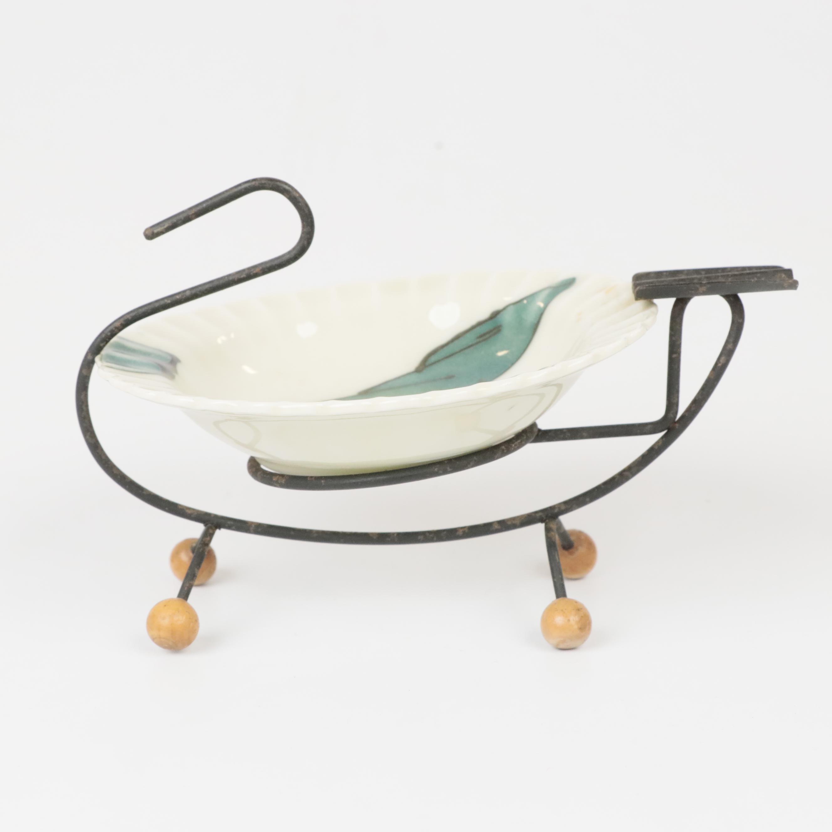 MCM Ceramic Flamingo Planter and MCM Black Wire Swan with Porcelain Ashtray