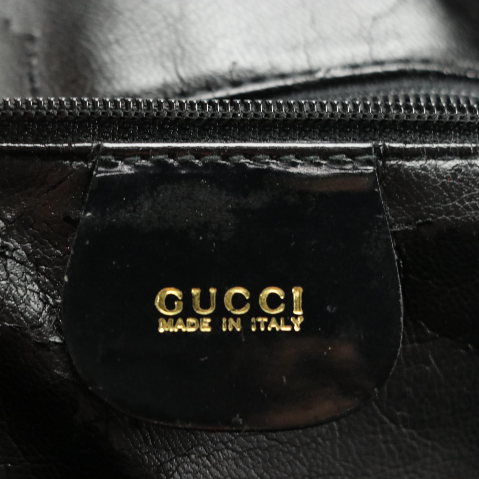 Gucci Black Patent Leather Top Handle Dome Bag with Bamboo Zipper Pulls