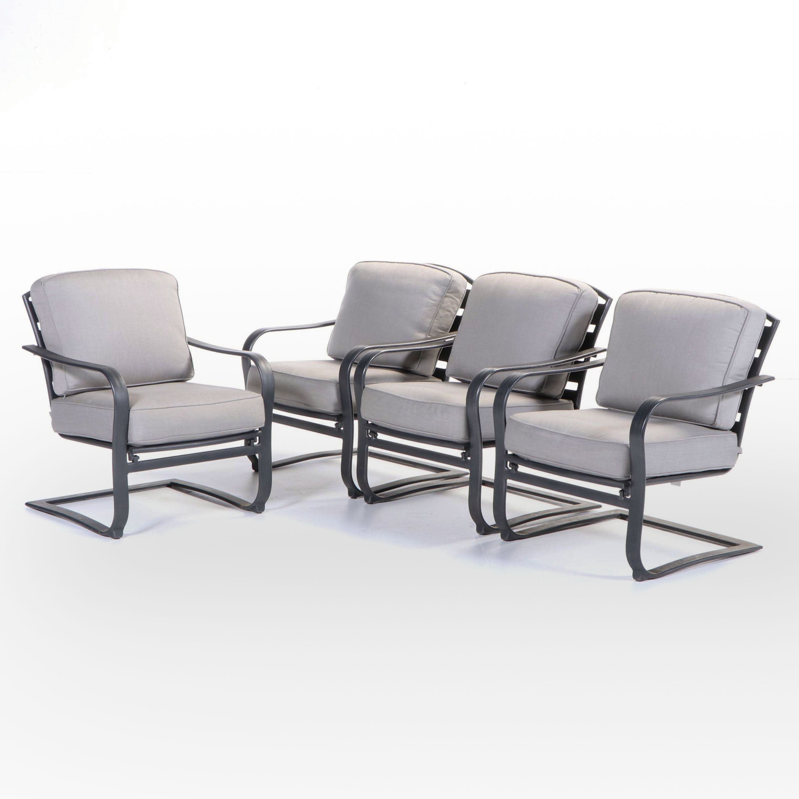 Four PowderCoated Metal Patio Cantilevered Rocking Armchairs EBTH