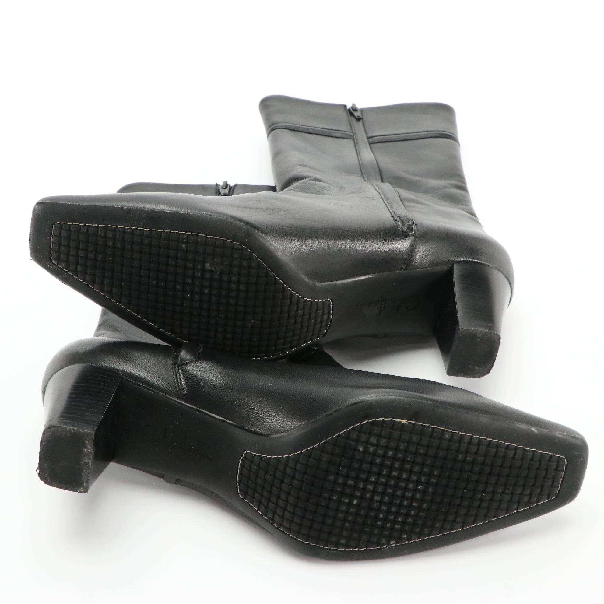 Cole Haan Black Leather Knee-High and Ankle Boots