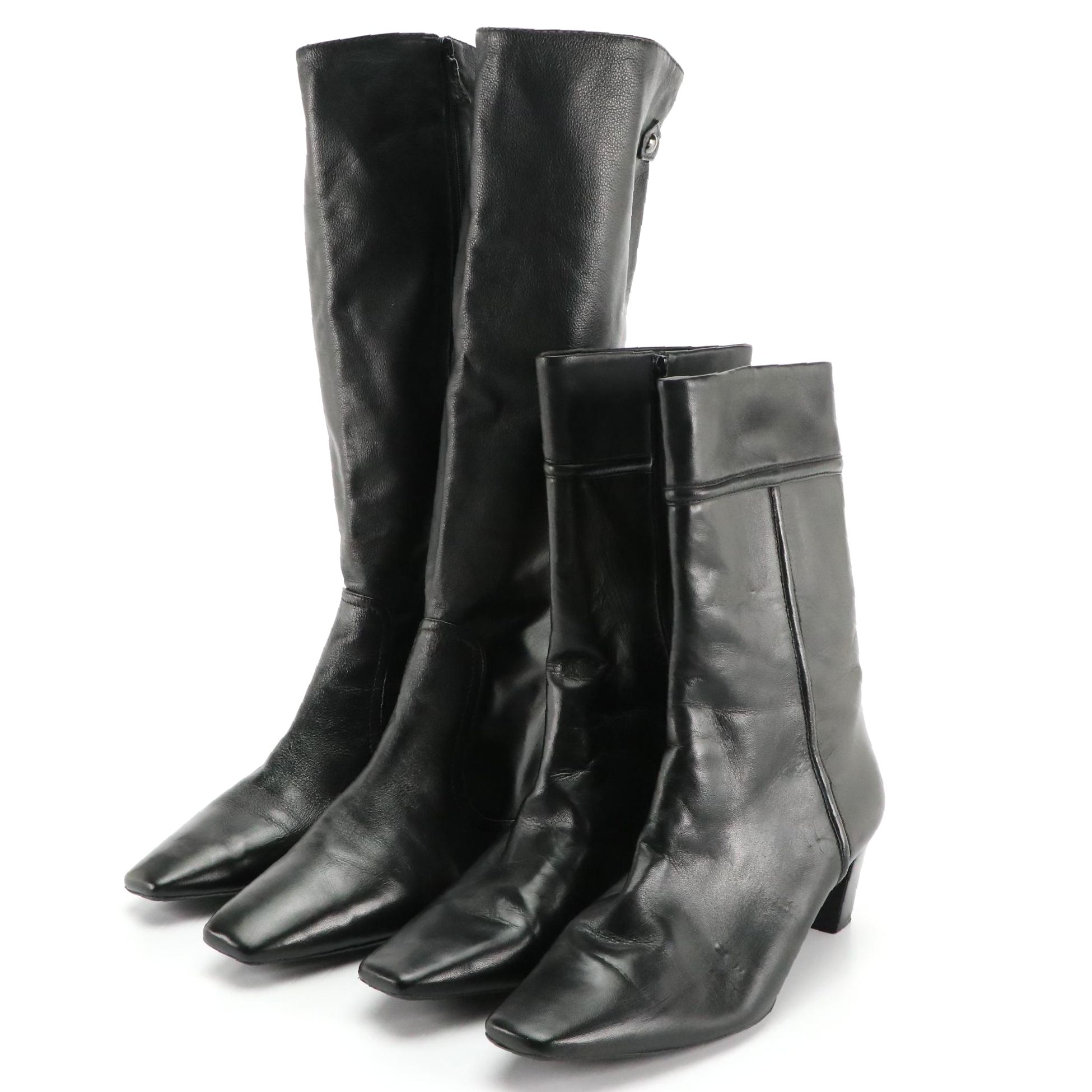Cole Haan Black Leather Knee-High and Ankle Boots