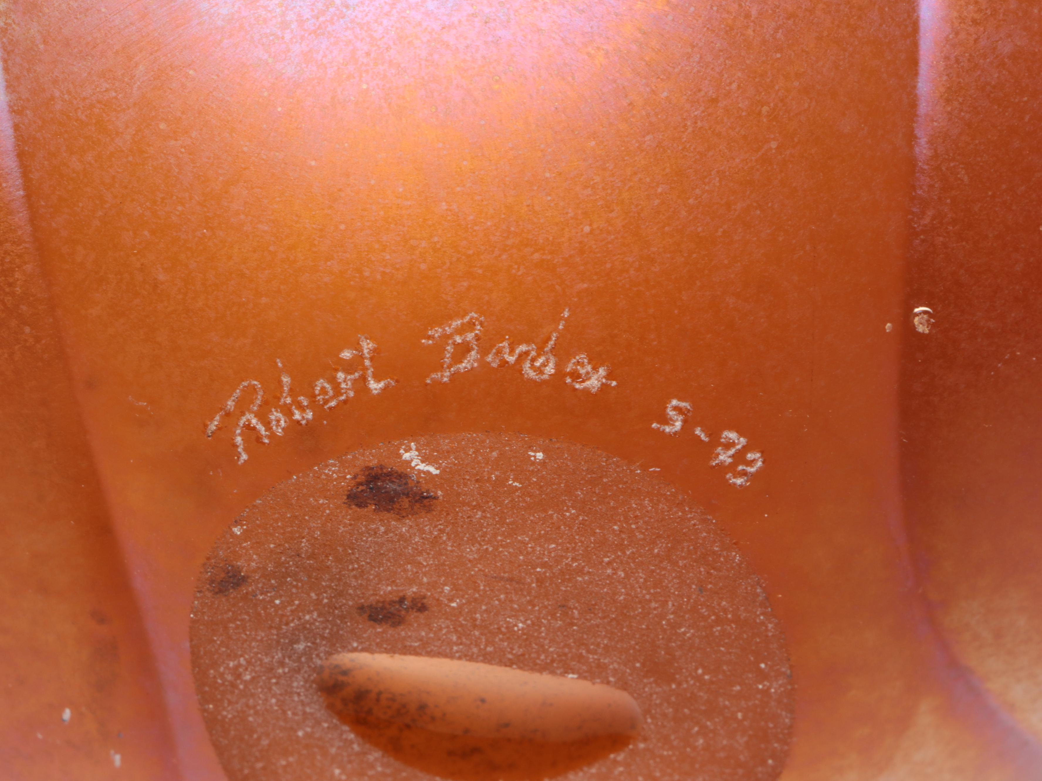 Robert Barber Handblown Iridescent Amber Studio Art Glass Vase, 1973