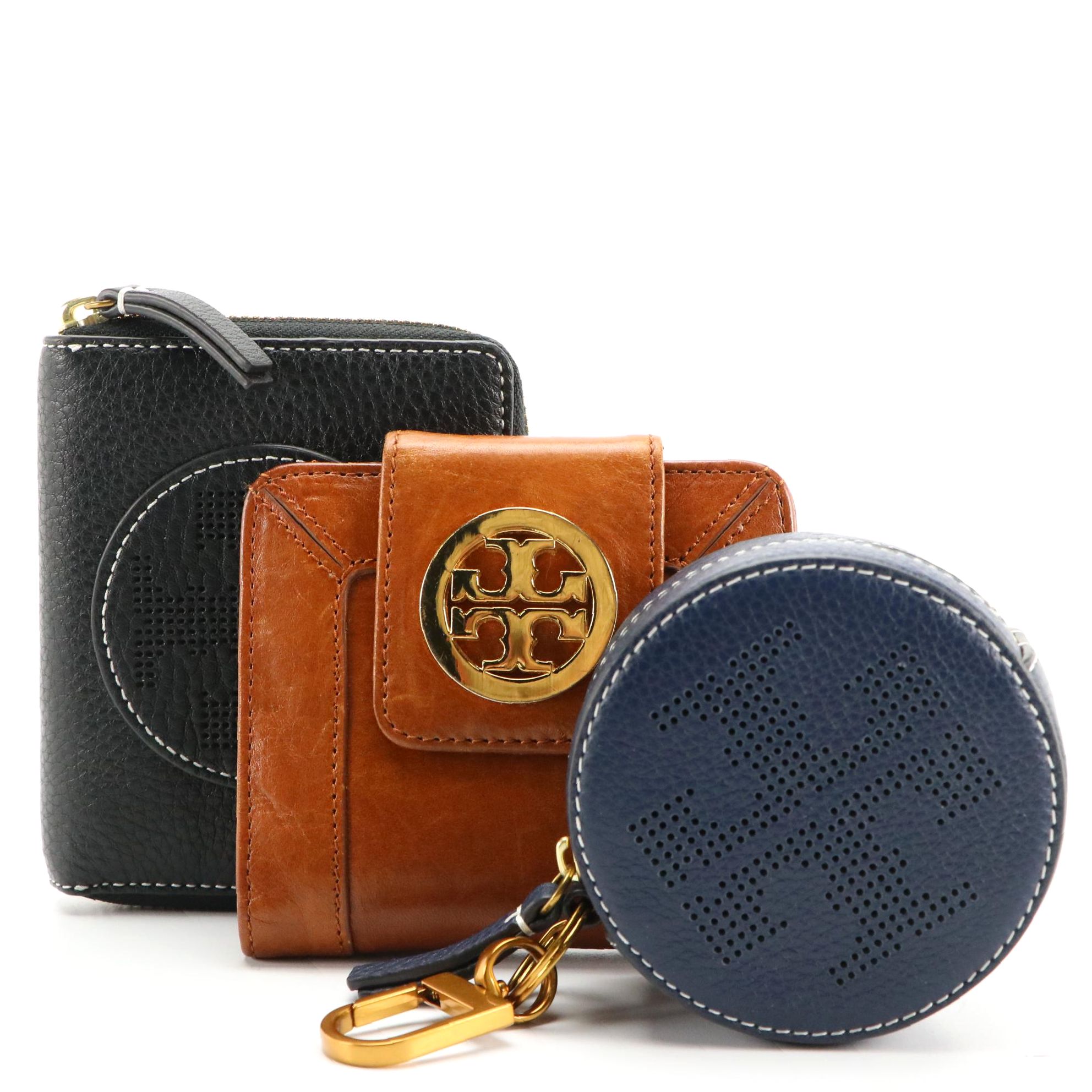 Tory Burch Brown and Black Leather Wallets, Navy Blue Leather Coin Pouch