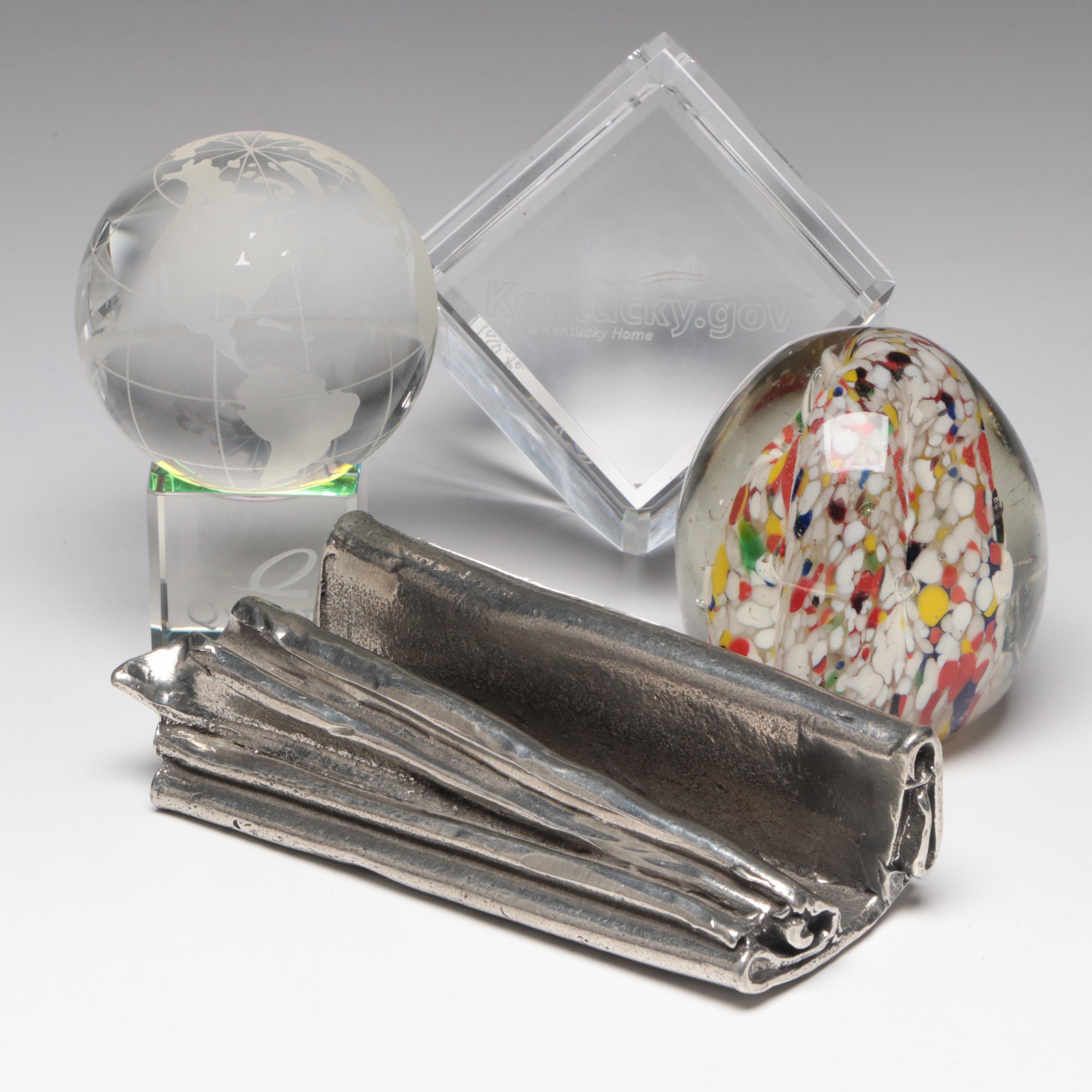 Standing Cube Crystal Paperweight with Murano Style Glass Paperweight and More