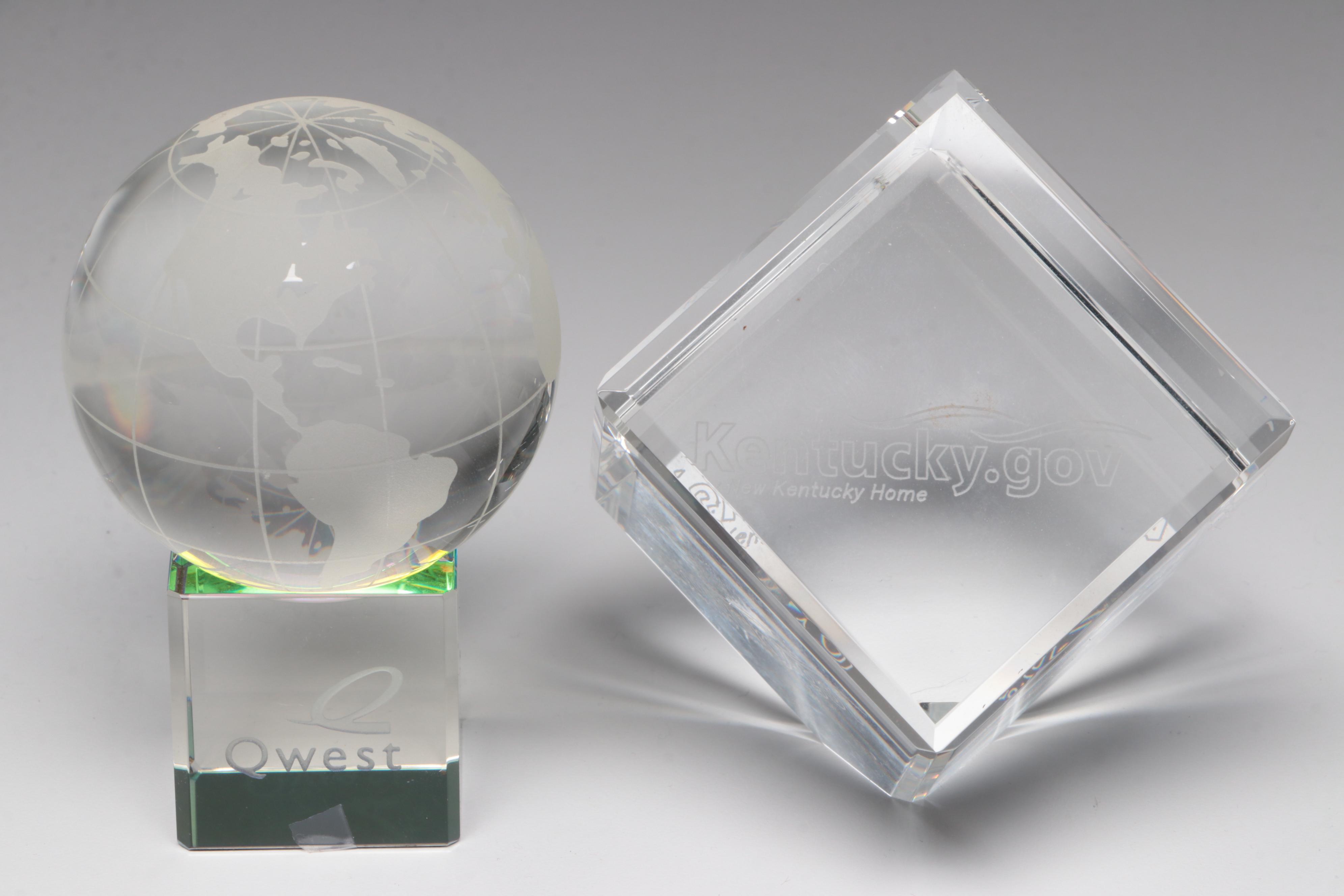 Standing Cube Crystal Paperweight with Murano Style Glass Paperweight and More