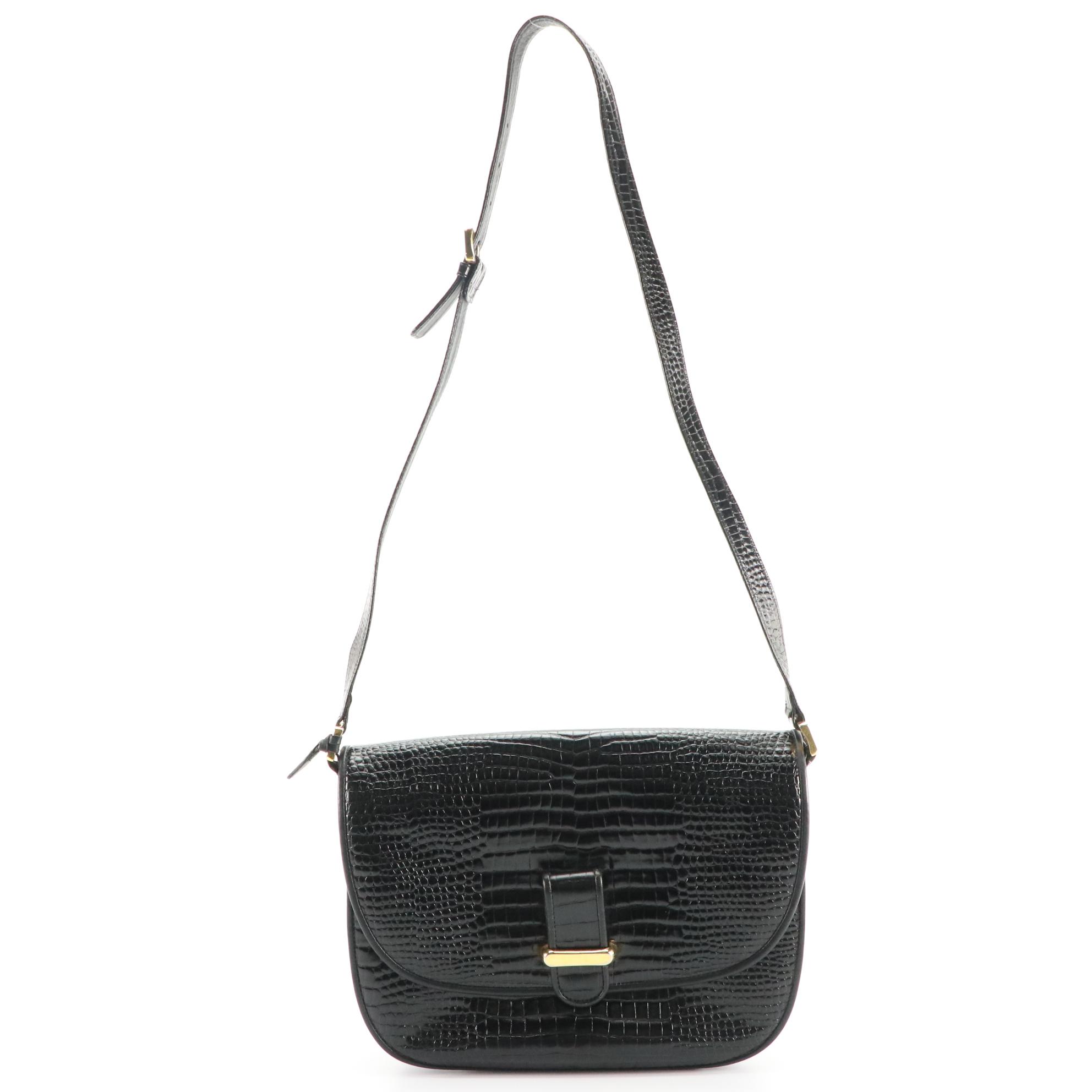 Anne Klein Black Embossed Leather Shoulder Bag & Forest Green Leather Clutch