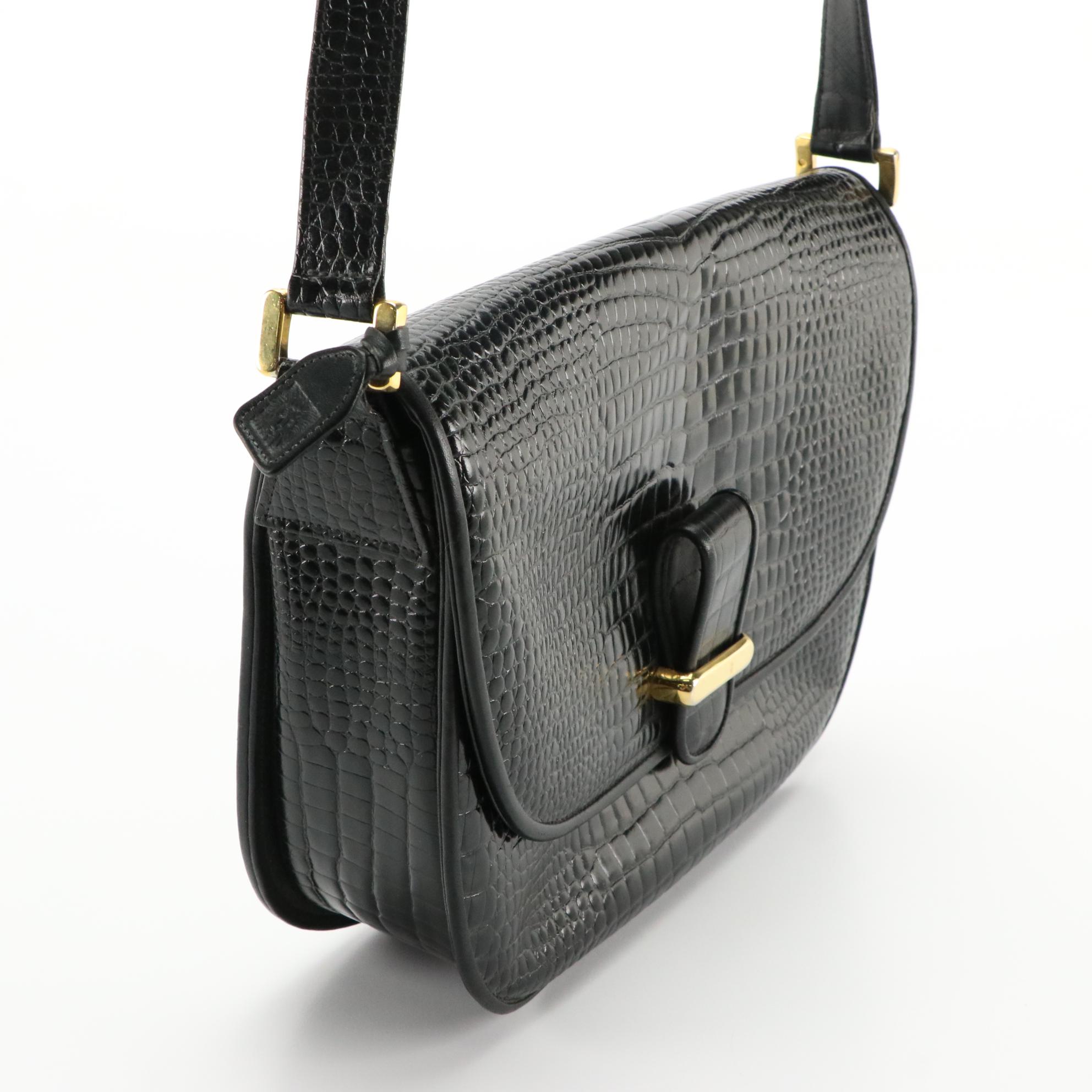 Anne Klein Black Embossed Leather Shoulder Bag & Forest Green Leather Clutch