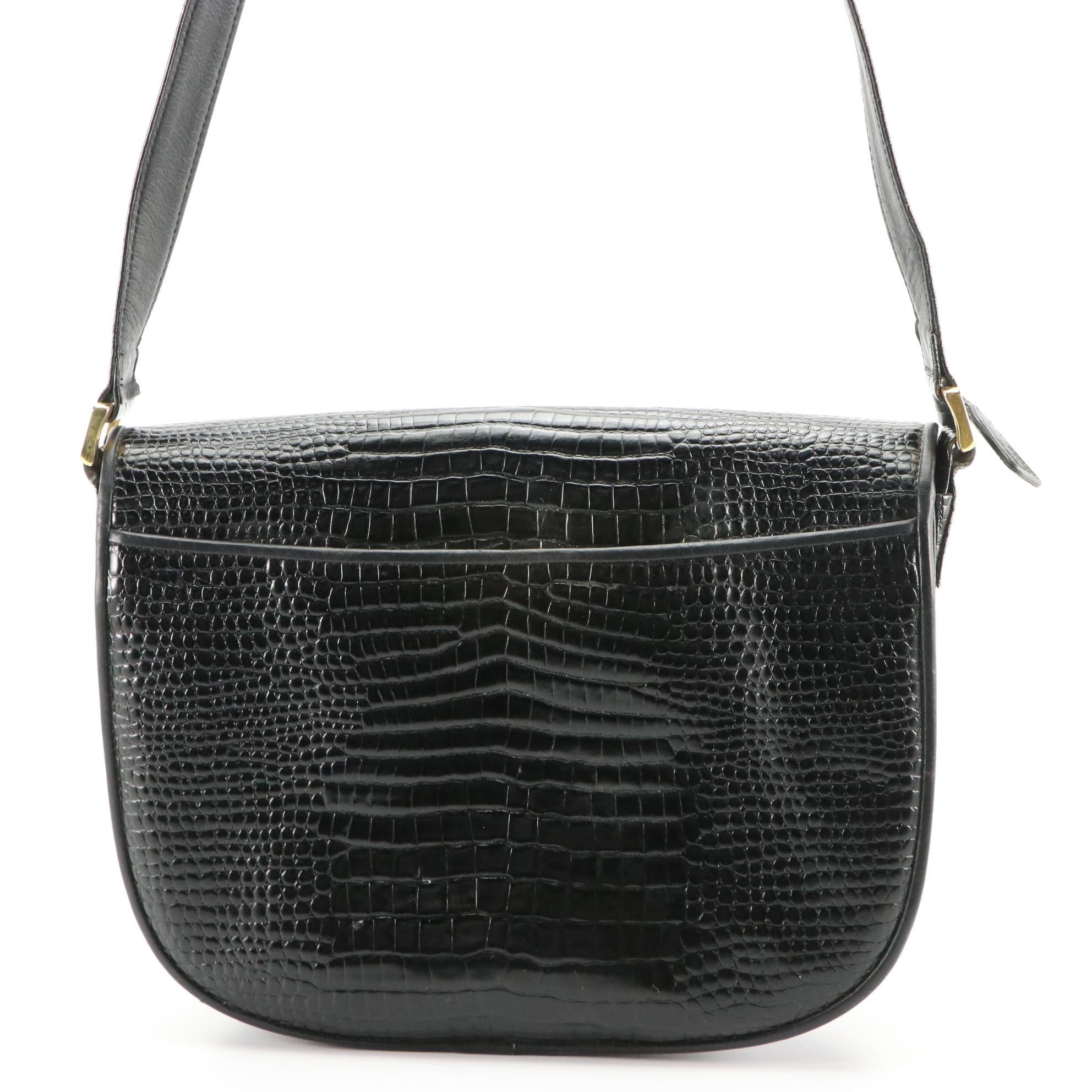 Anne Klein Black Embossed Leather Shoulder Bag & Forest Green Leather Clutch