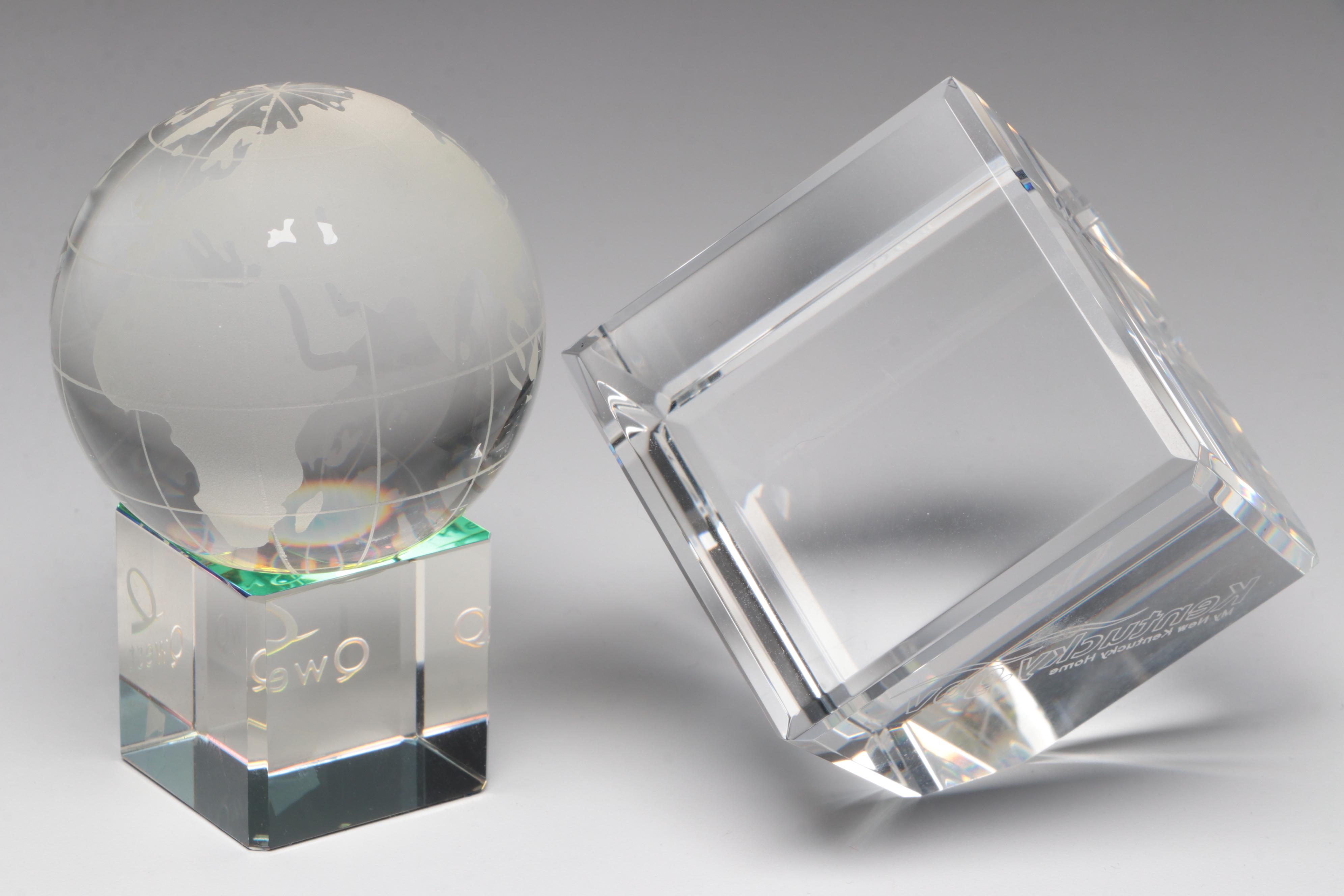 Standing Cube Crystal Paperweight with Murano Style Glass Paperweight and More