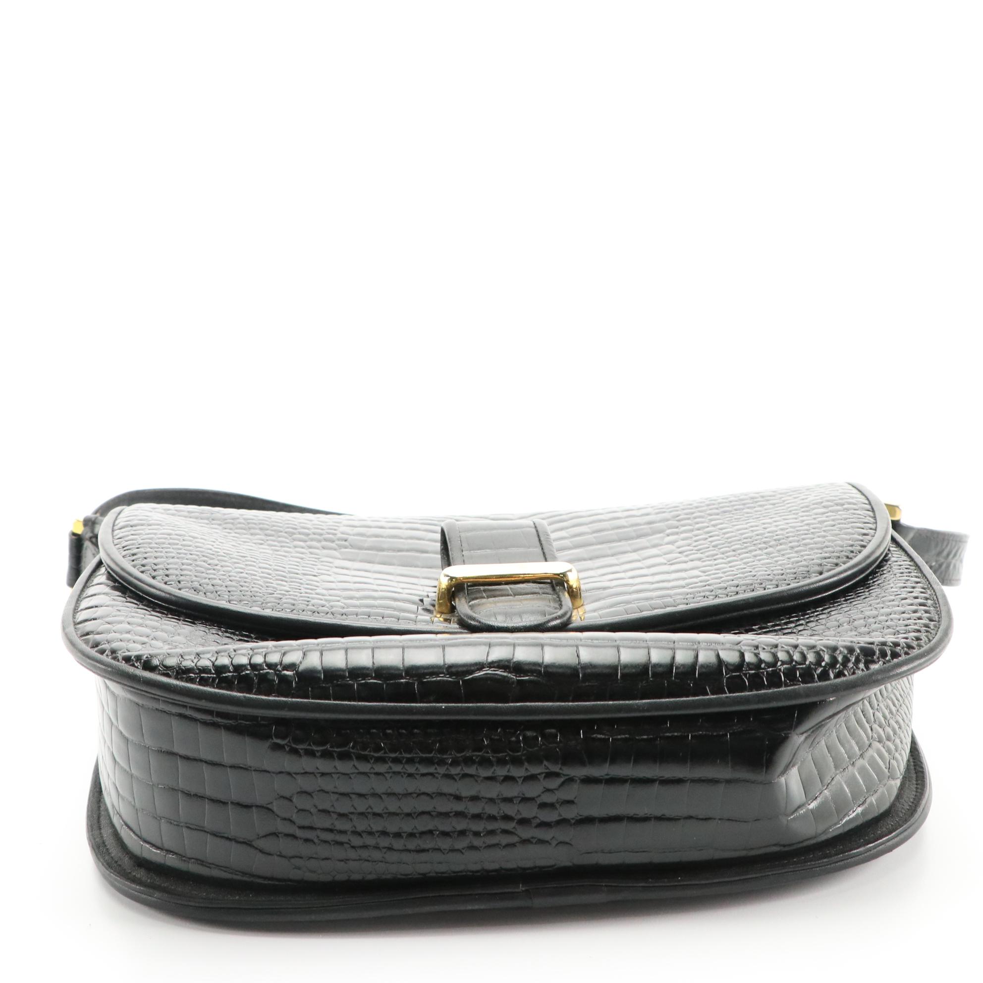 Anne Klein Black Embossed Leather Shoulder Bag & Forest Green Leather Clutch