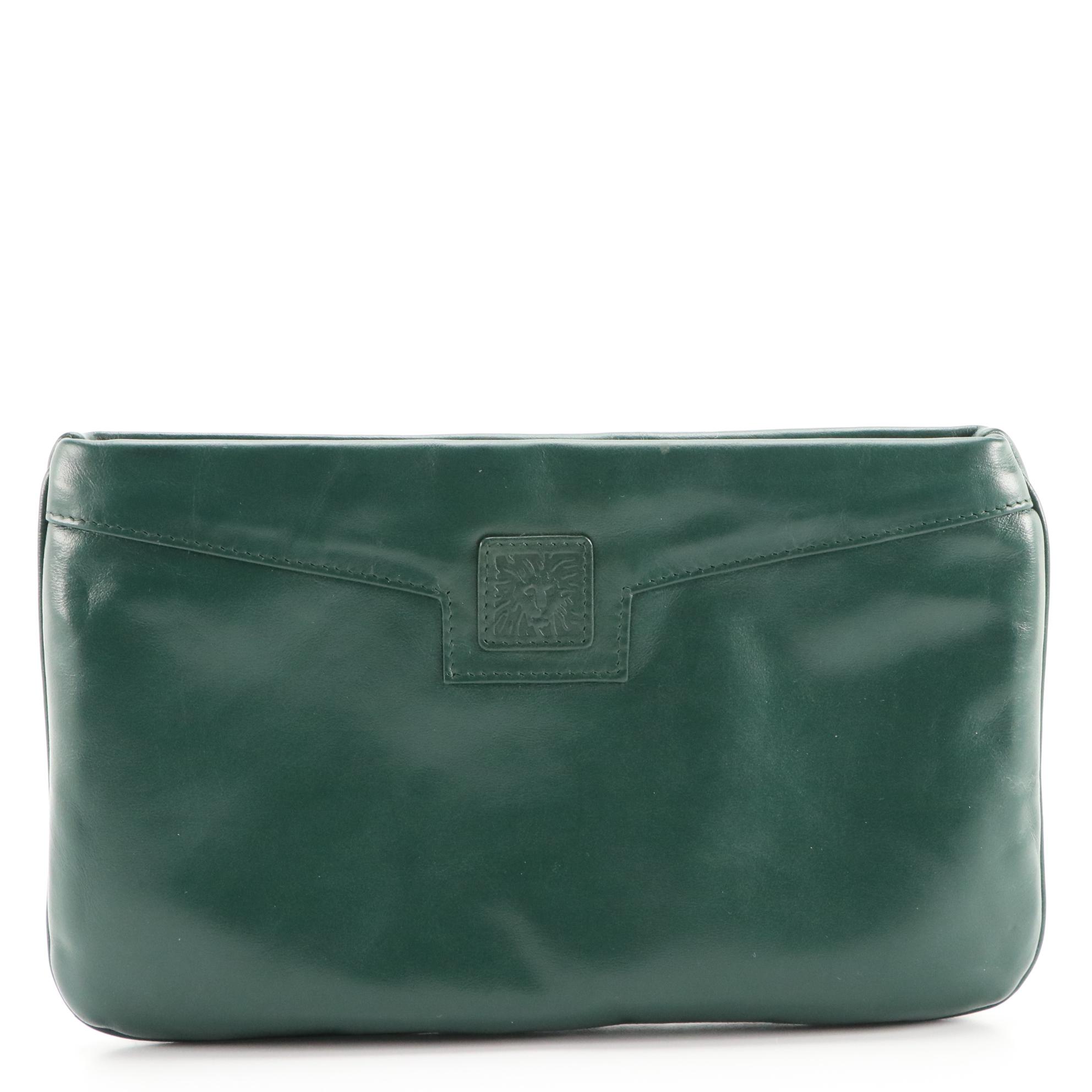 Anne Klein Black Embossed Leather Shoulder Bag & Forest Green Leather Clutch