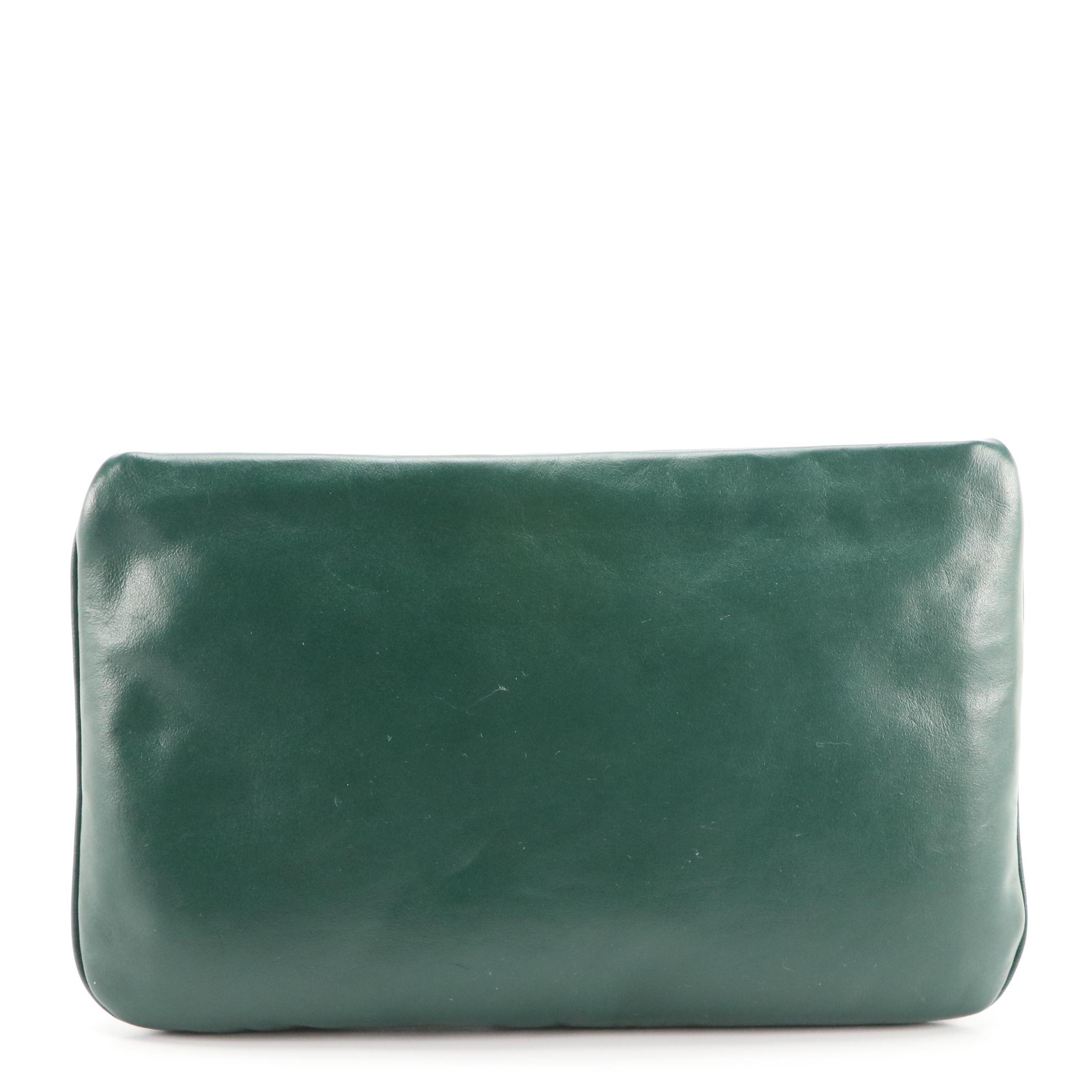 Anne Klein Black Embossed Leather Shoulder Bag & Forest Green Leather Clutch