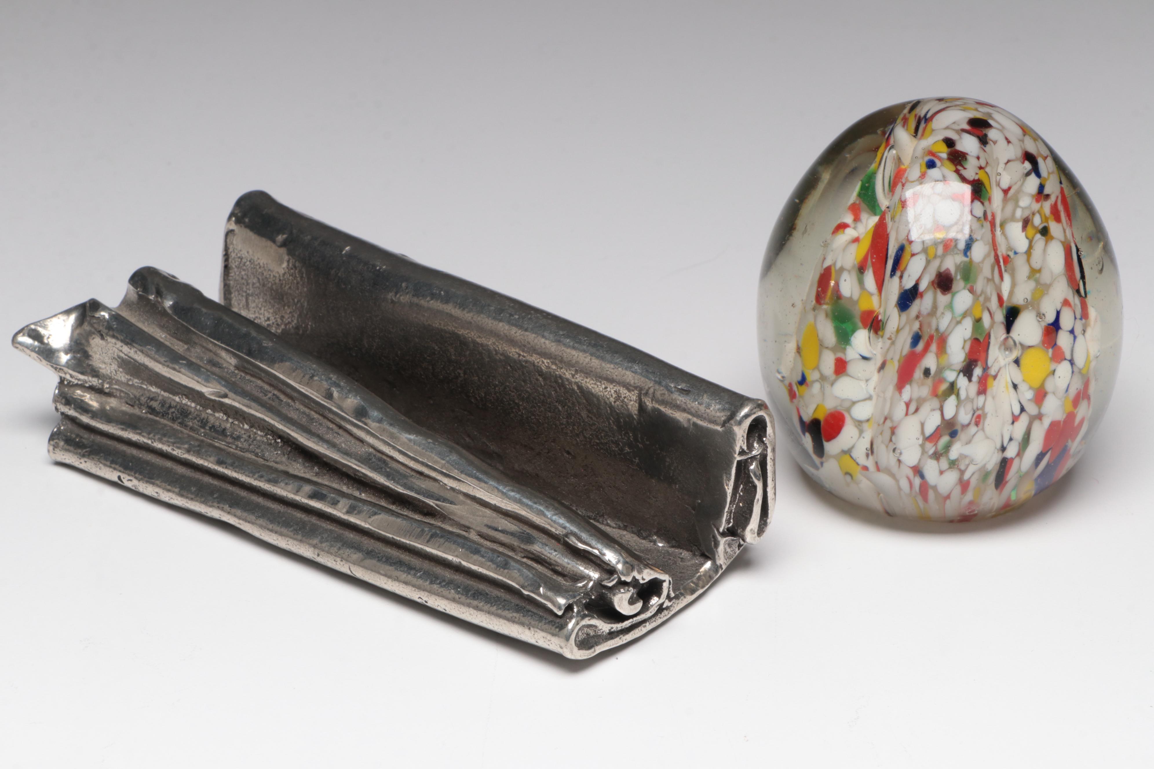 Standing Cube Crystal Paperweight with Murano Style Glass Paperweight and More