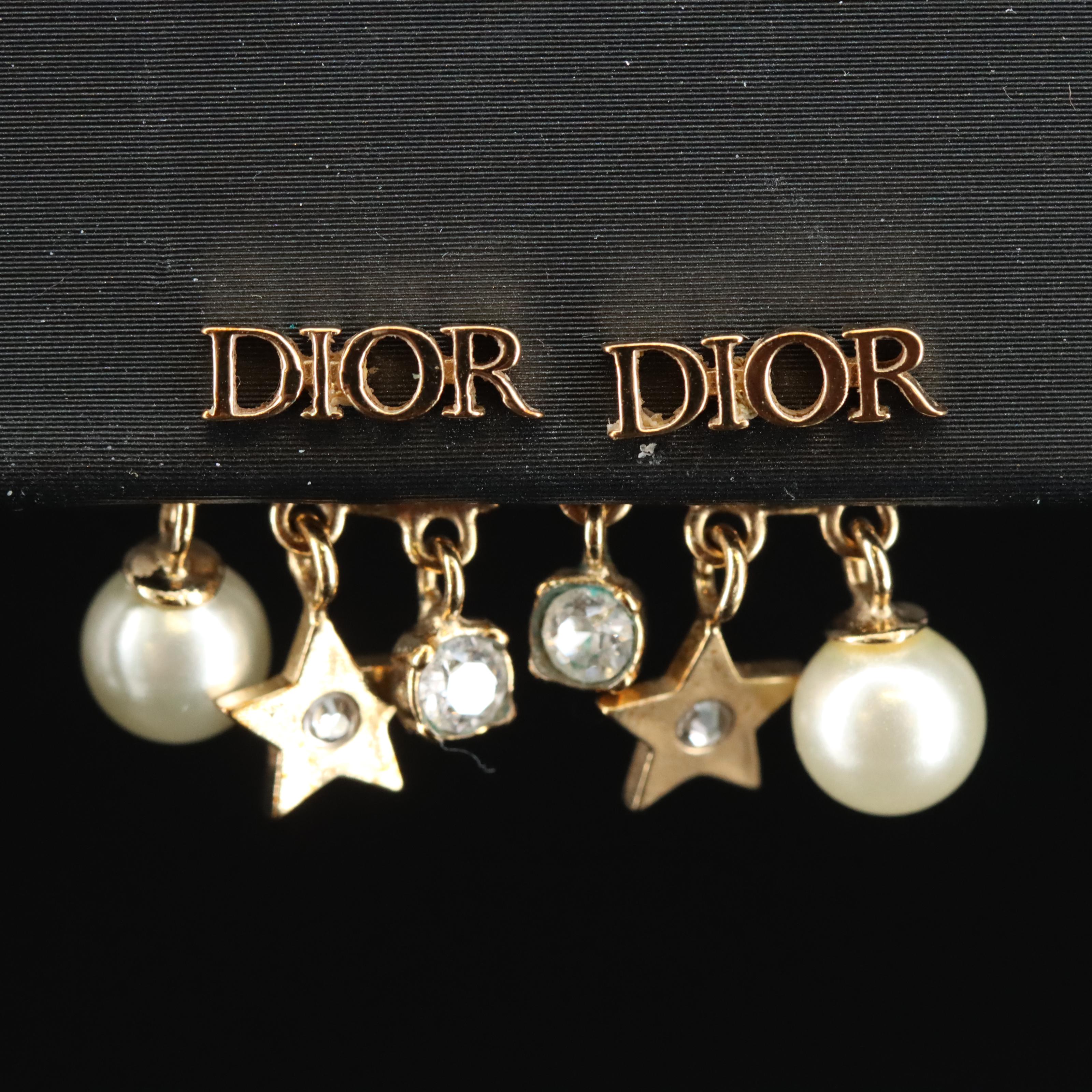 Christian Dior Star and Faux Pearl Drop Earrings