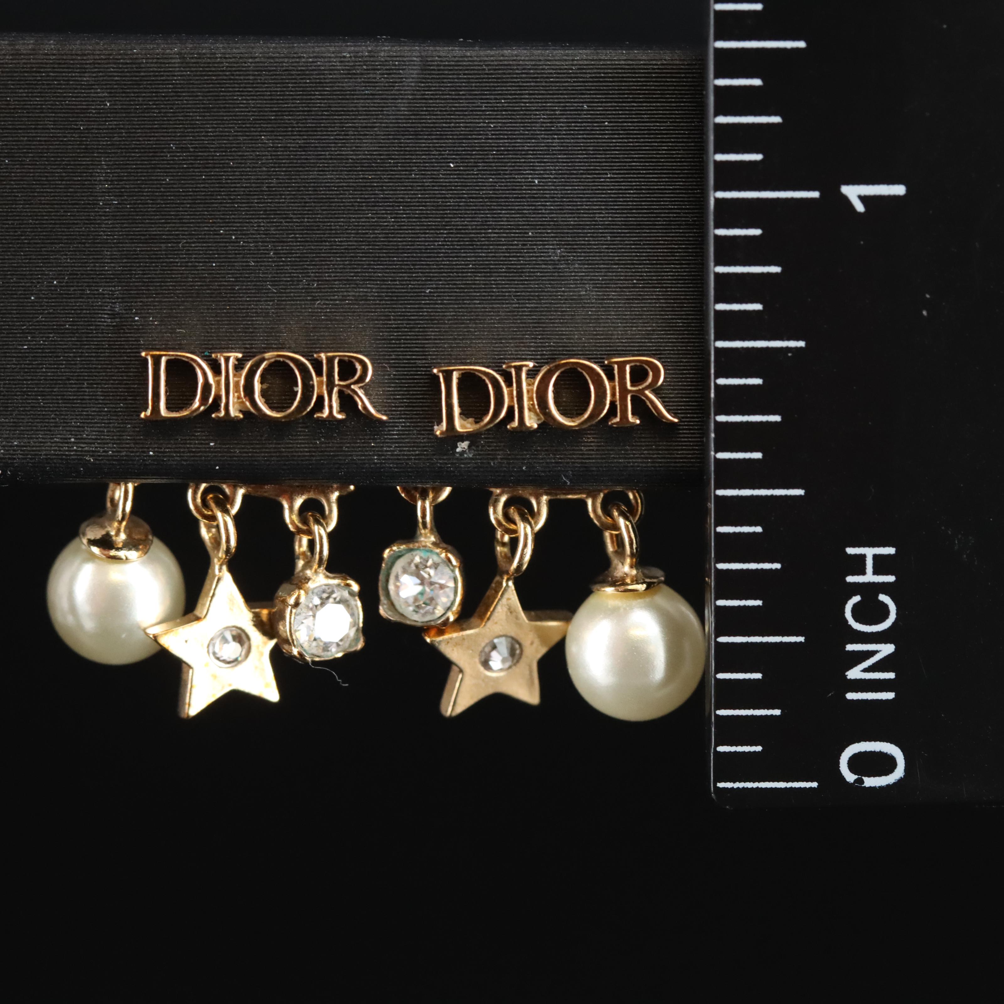 Christian Dior Star and Faux Pearl Drop Earrings