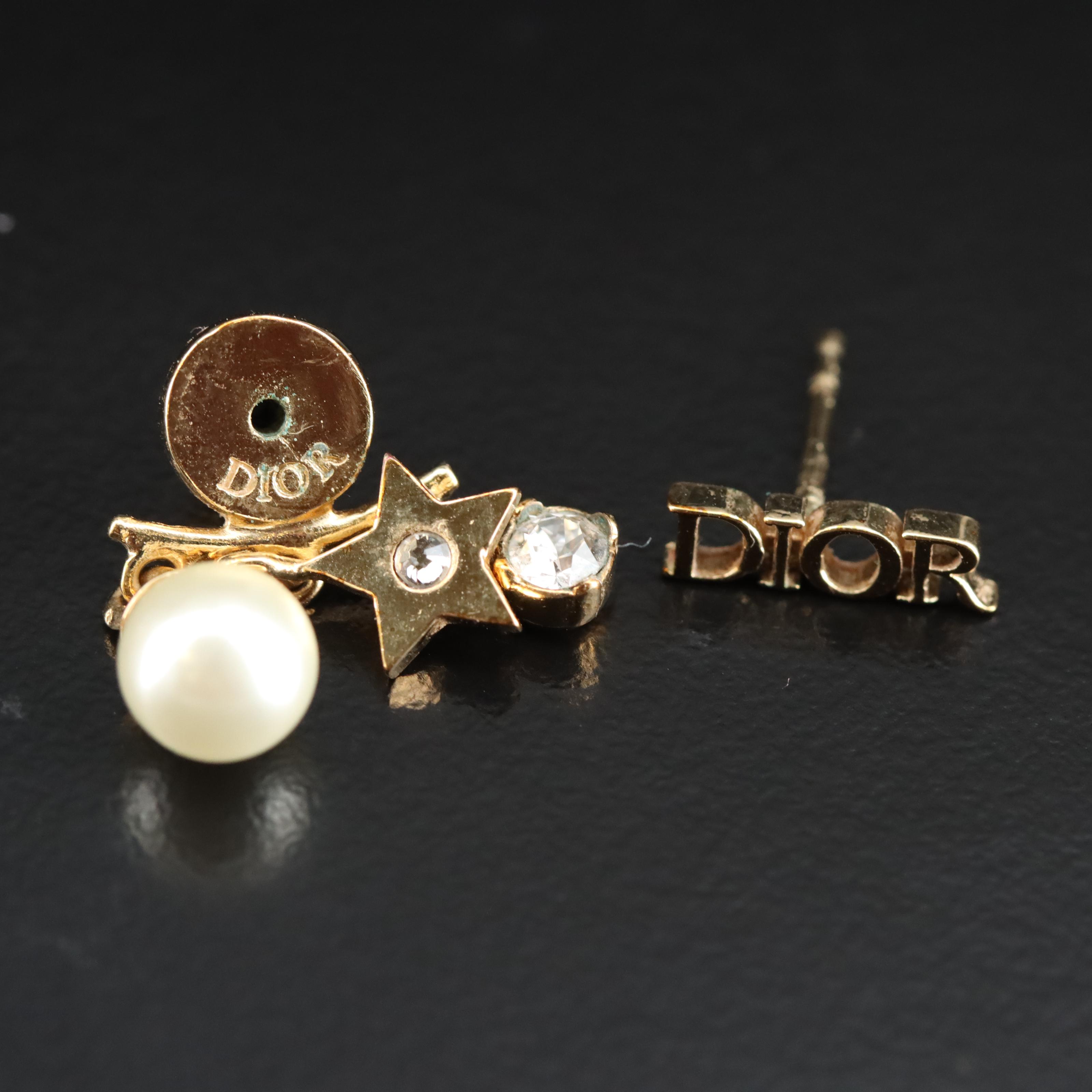 Christian Dior Star and Faux Pearl Drop Earrings