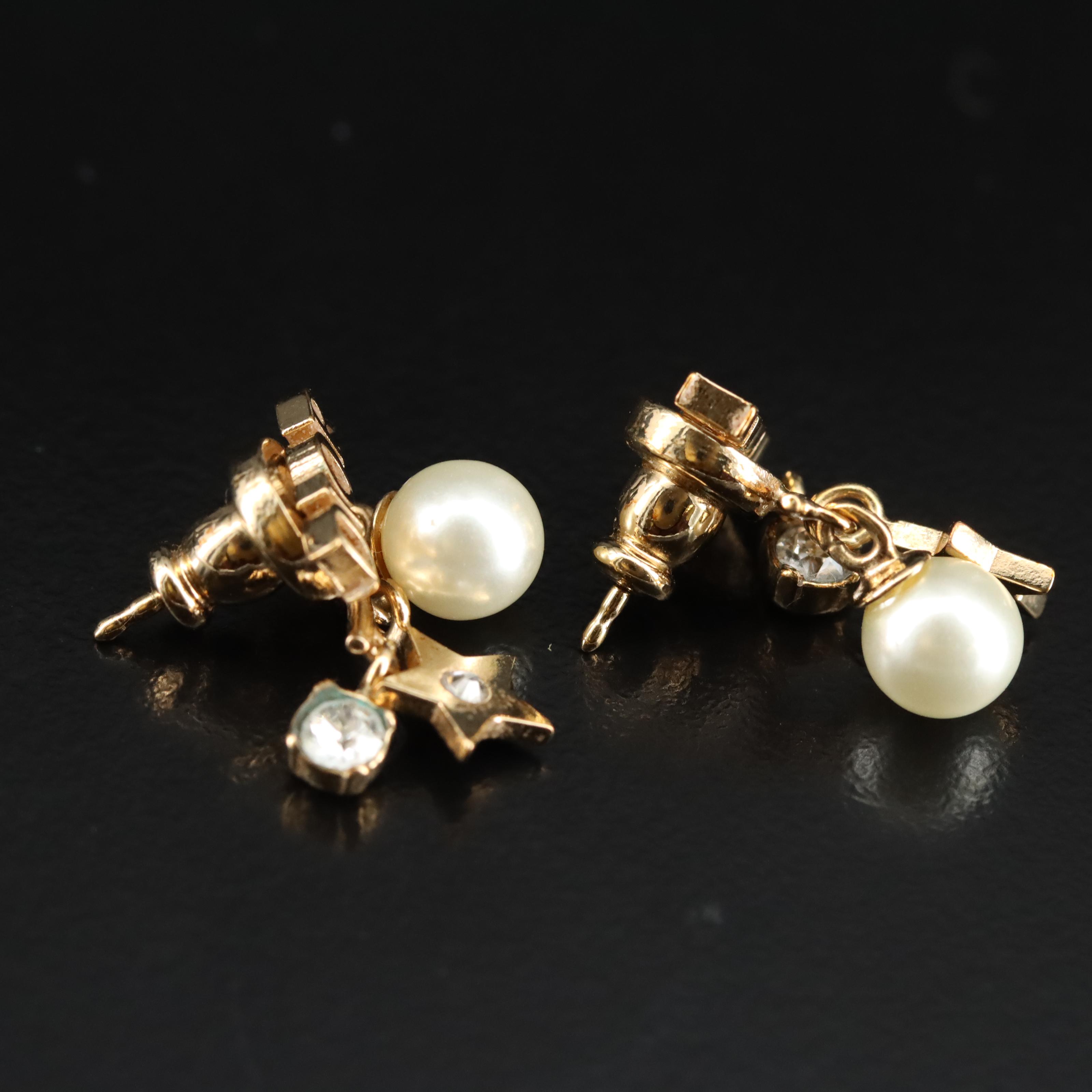 Christian Dior Star and Faux Pearl Drop Earrings