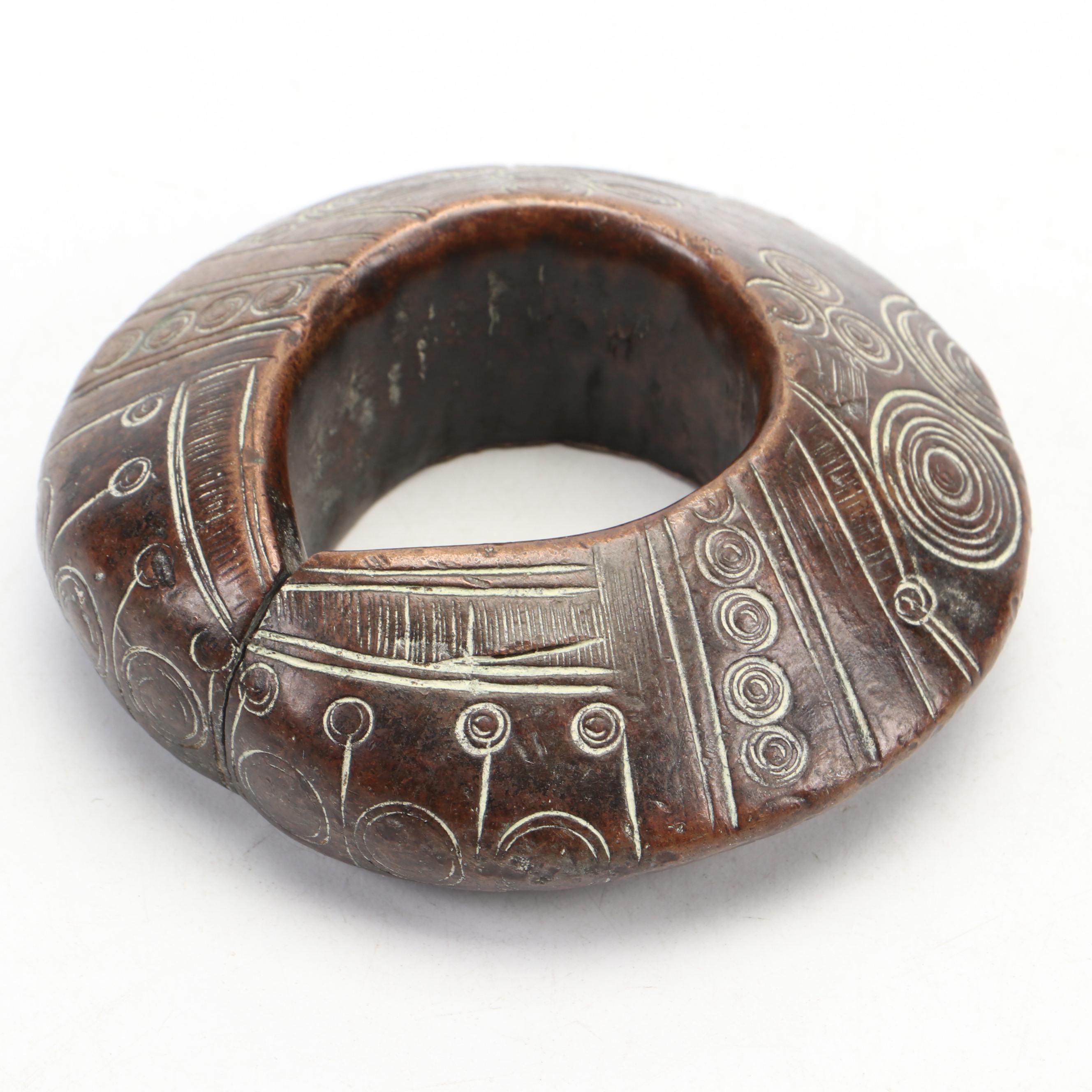West African Solid Copper Incised Currency Bracelet