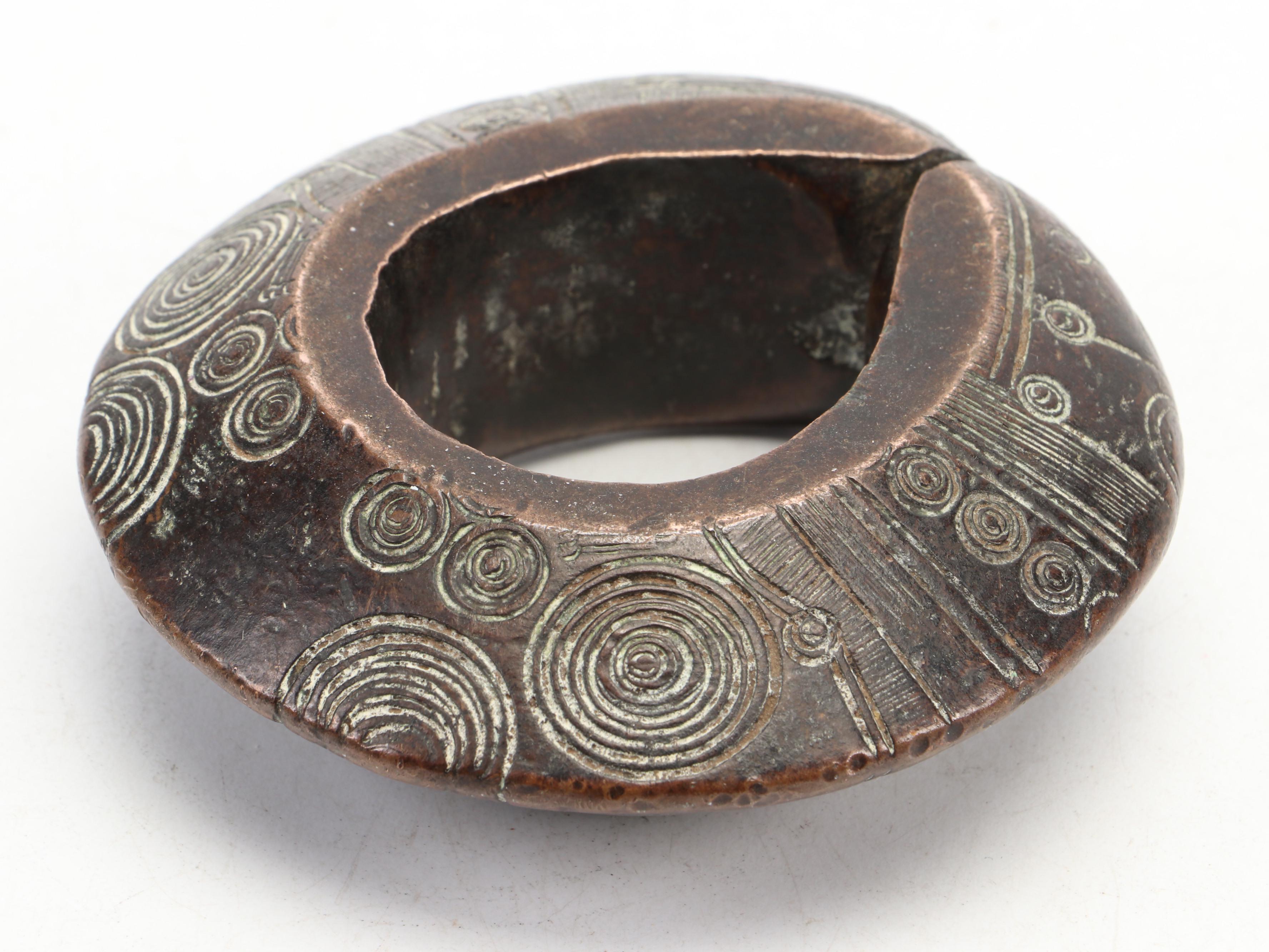 West African Solid Copper Incised Currency Bracelet