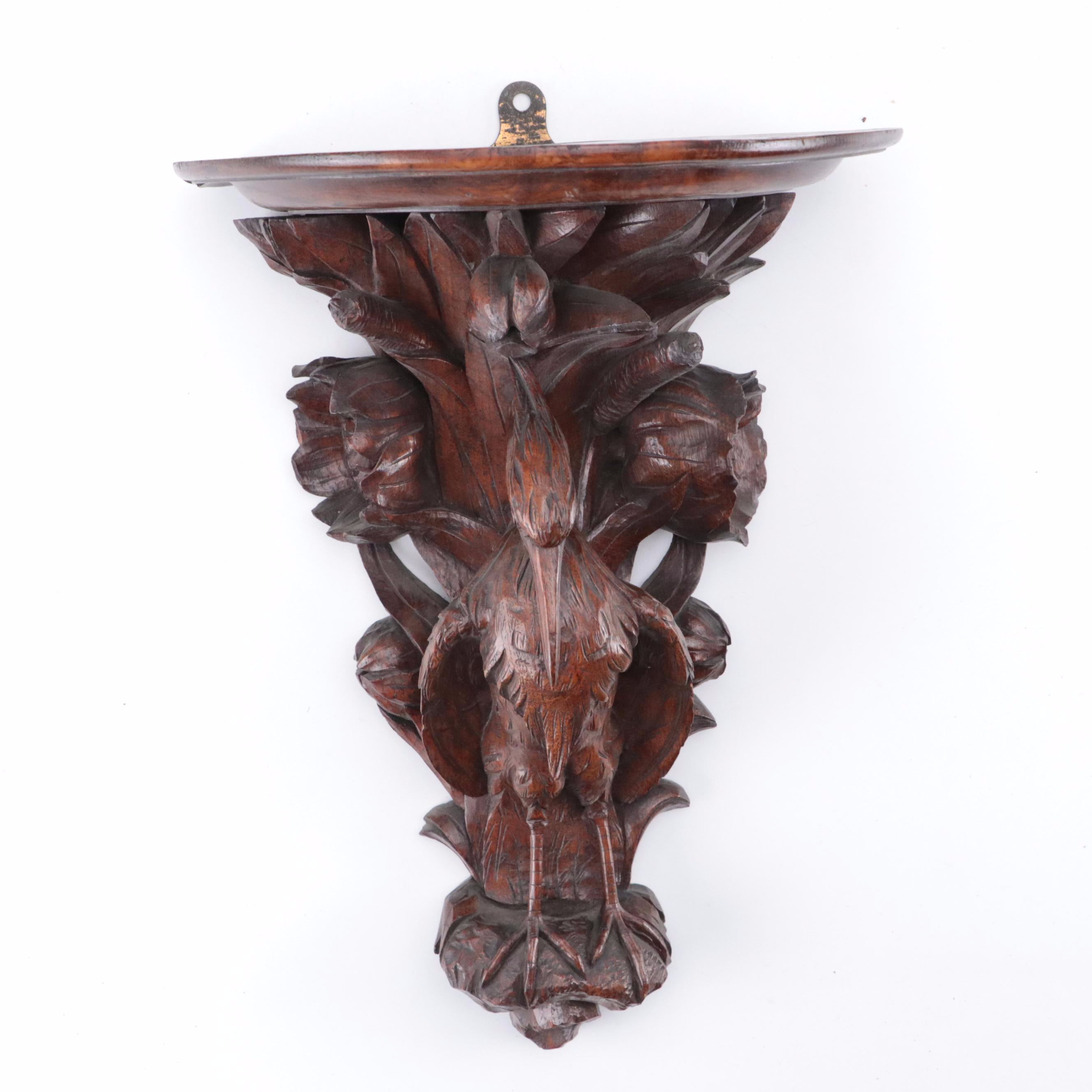 Black Forest Carved Bird Form Wall Shelves