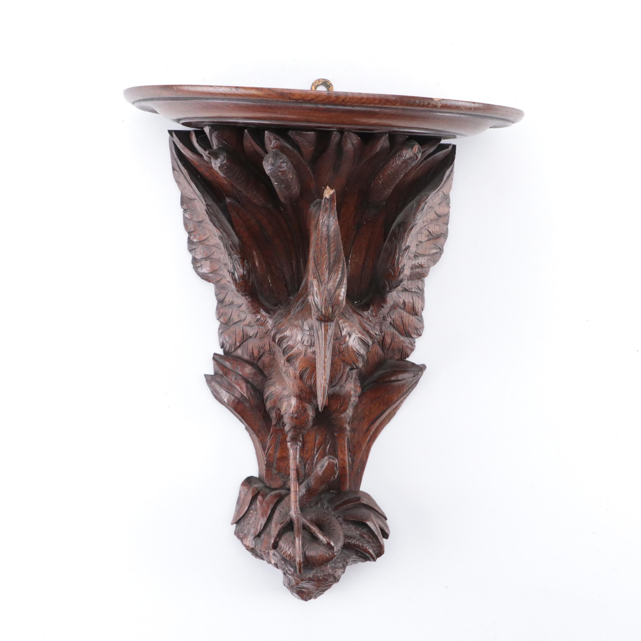 Black Forest Carved Bird Form Wall Shelves