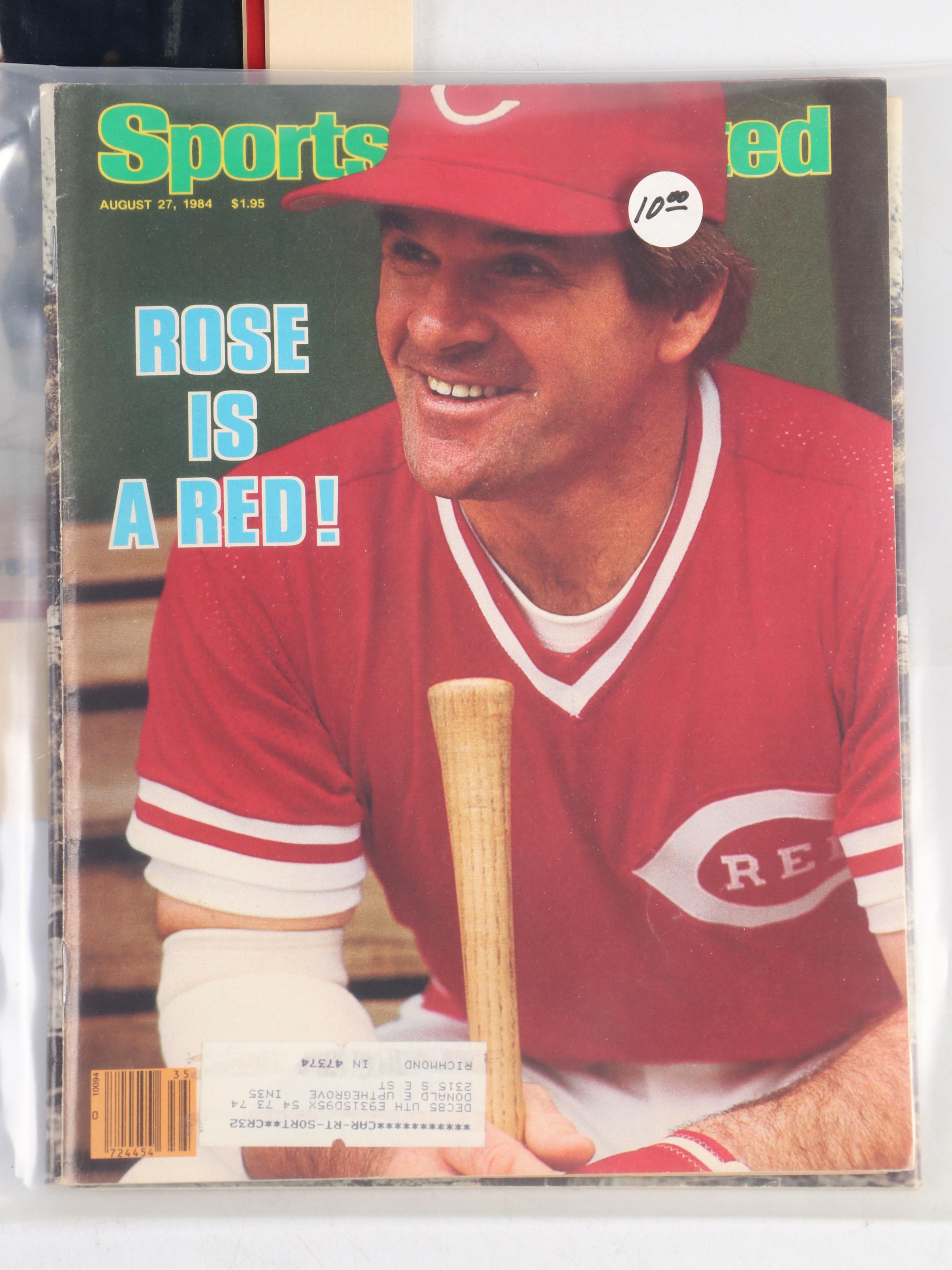 Pete Rose Signed Baseball with Magazines and Hit #4192 Matted Print