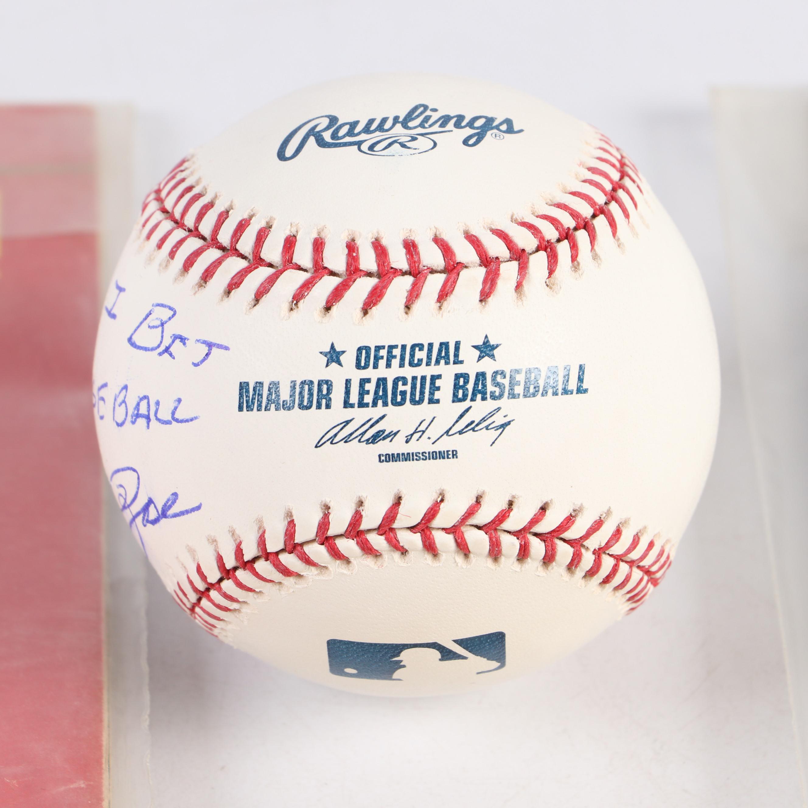 Pete Rose Signed Baseball with Magazines and Hit #4192 Matted Print