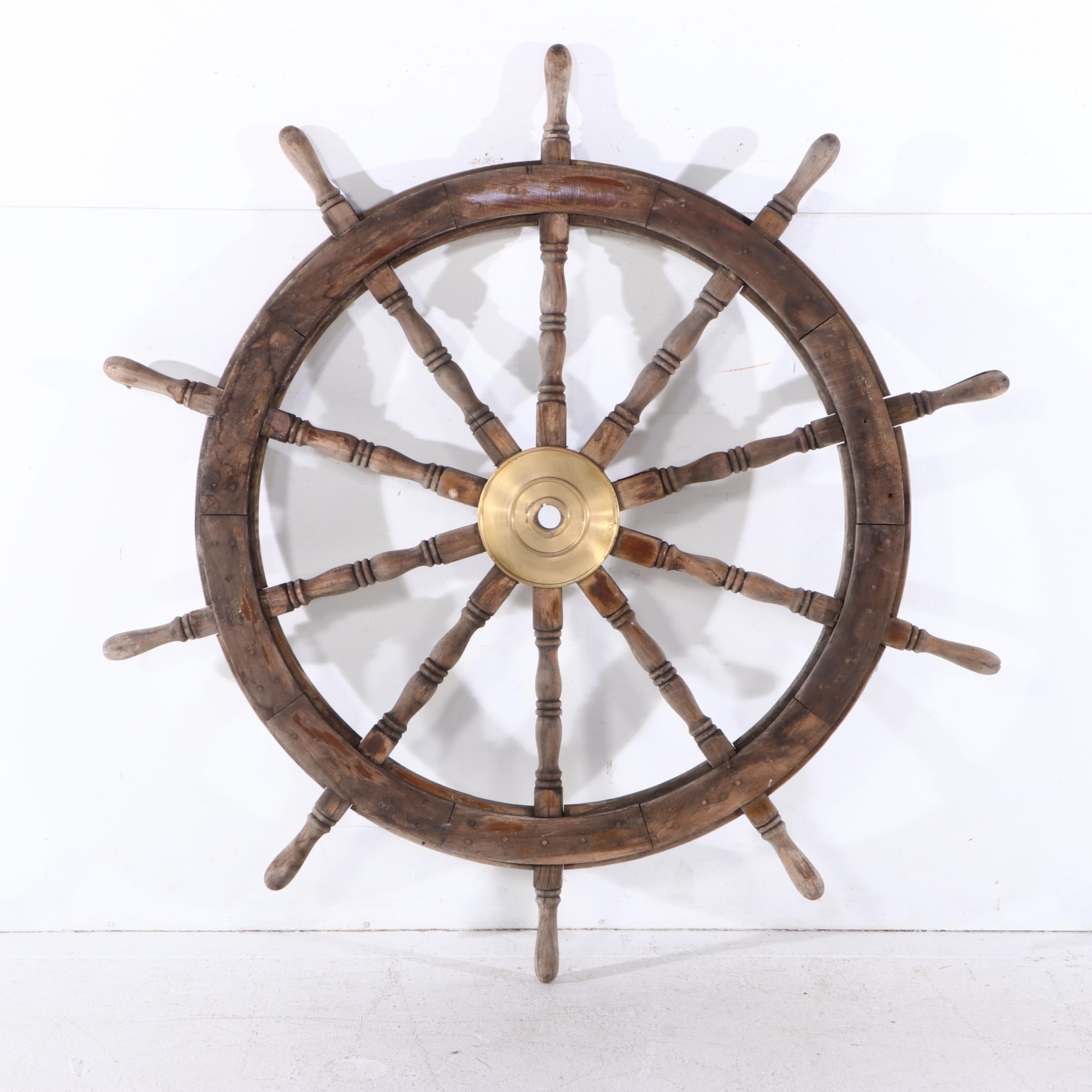 Wood and Metal Ship Captain's Wheel