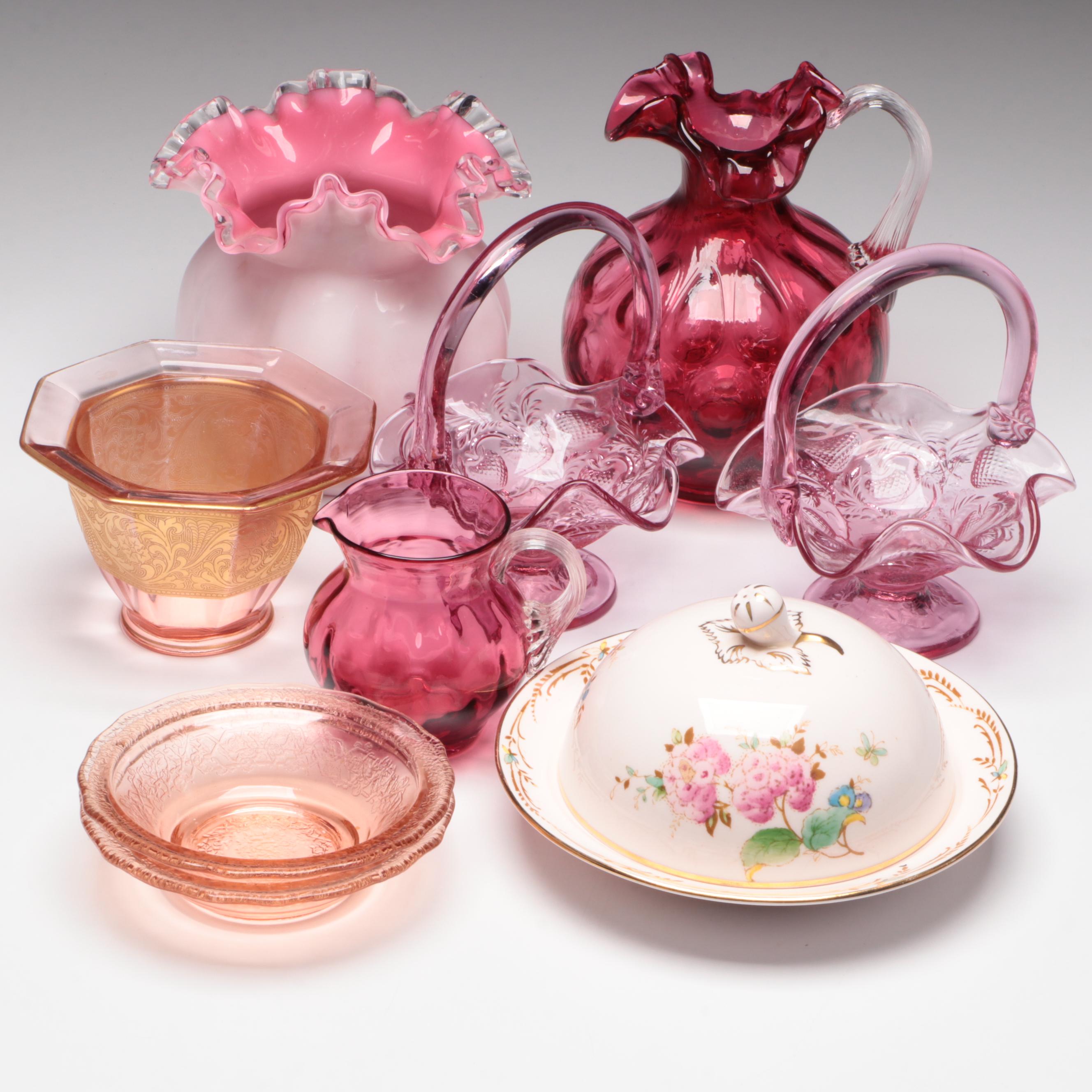 Fenton Glass Baskets with Other Vases and Tableware, Mid-Late 20th Century