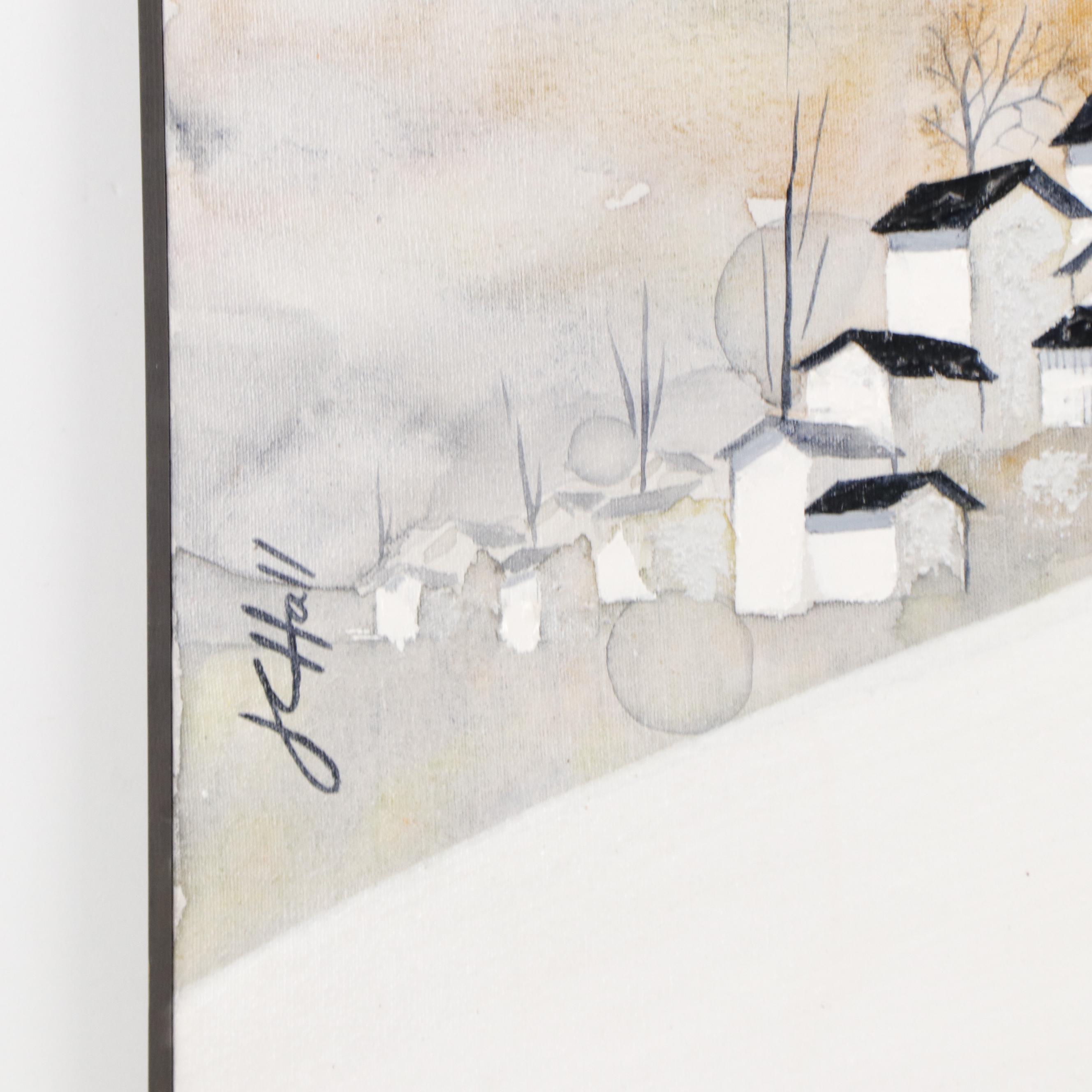J. C. Hall Acrylic Painting of Winter Landscape