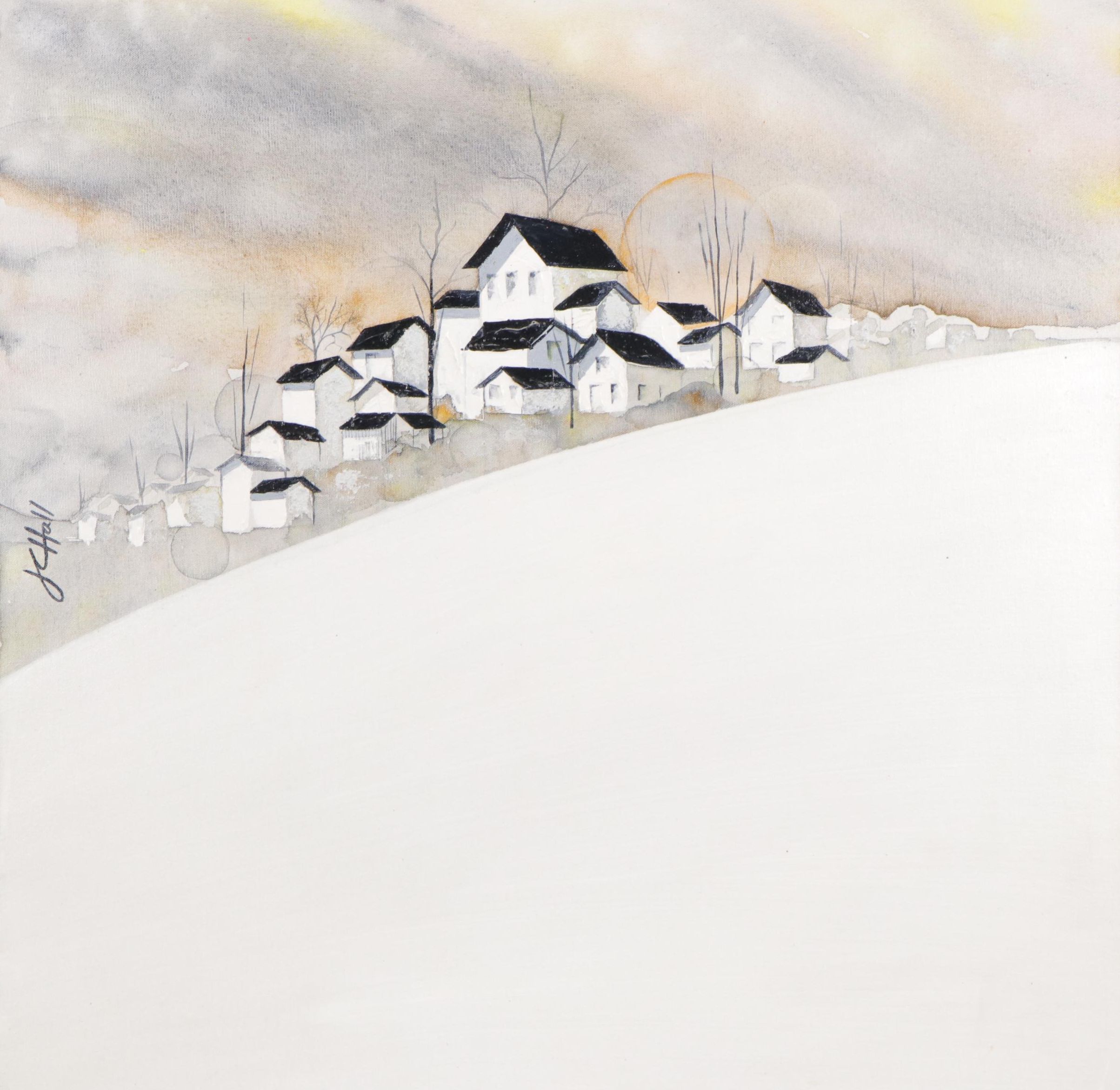 J. C. Hall Acrylic Painting of Winter Landscape