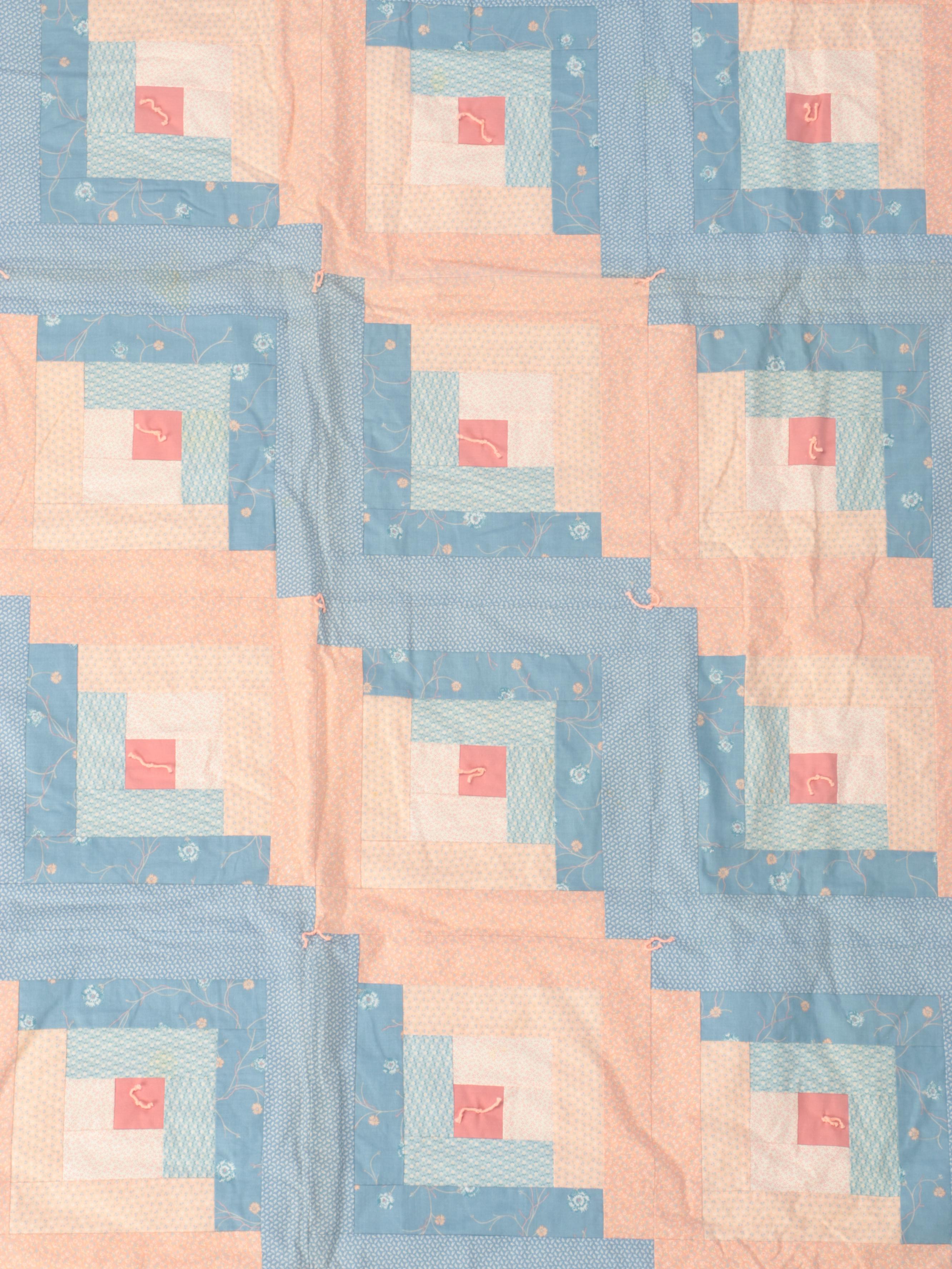 Handmade Pieced "Log Cabin" Twin XL Quilt