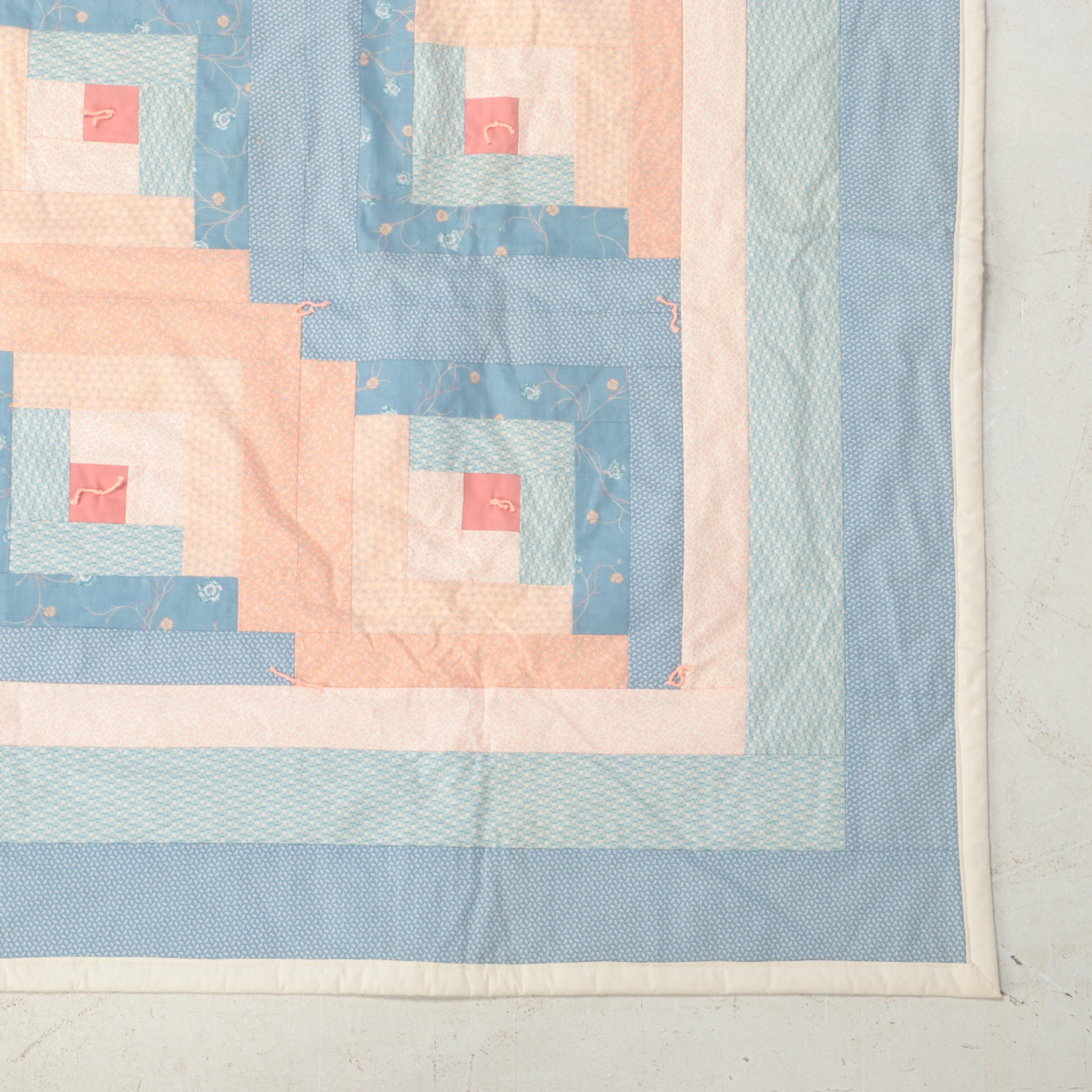 Handmade Pieced "Log Cabin" Twin XL Quilt