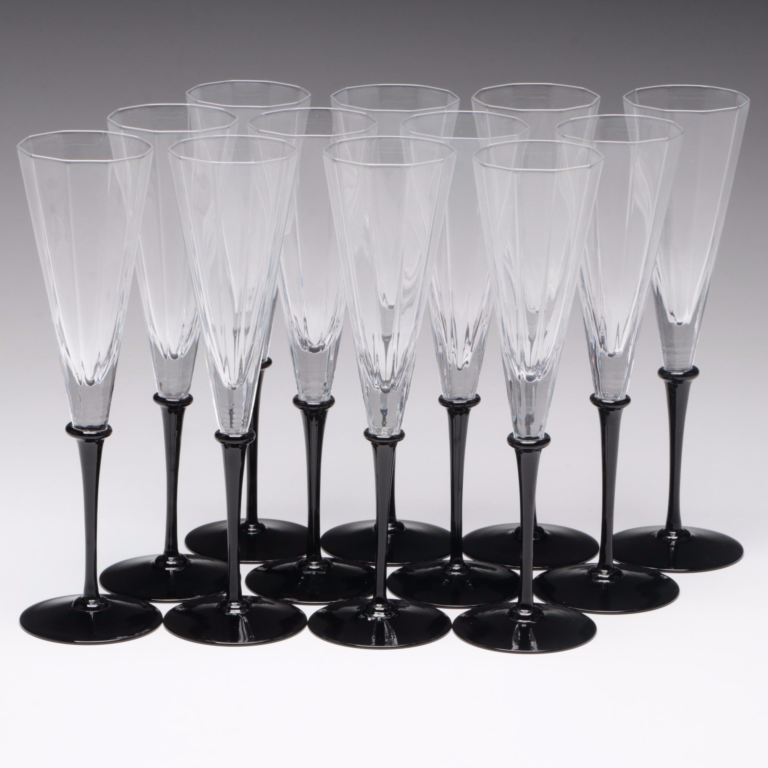 Cartier Black Stem Crystal Champagne Flutes