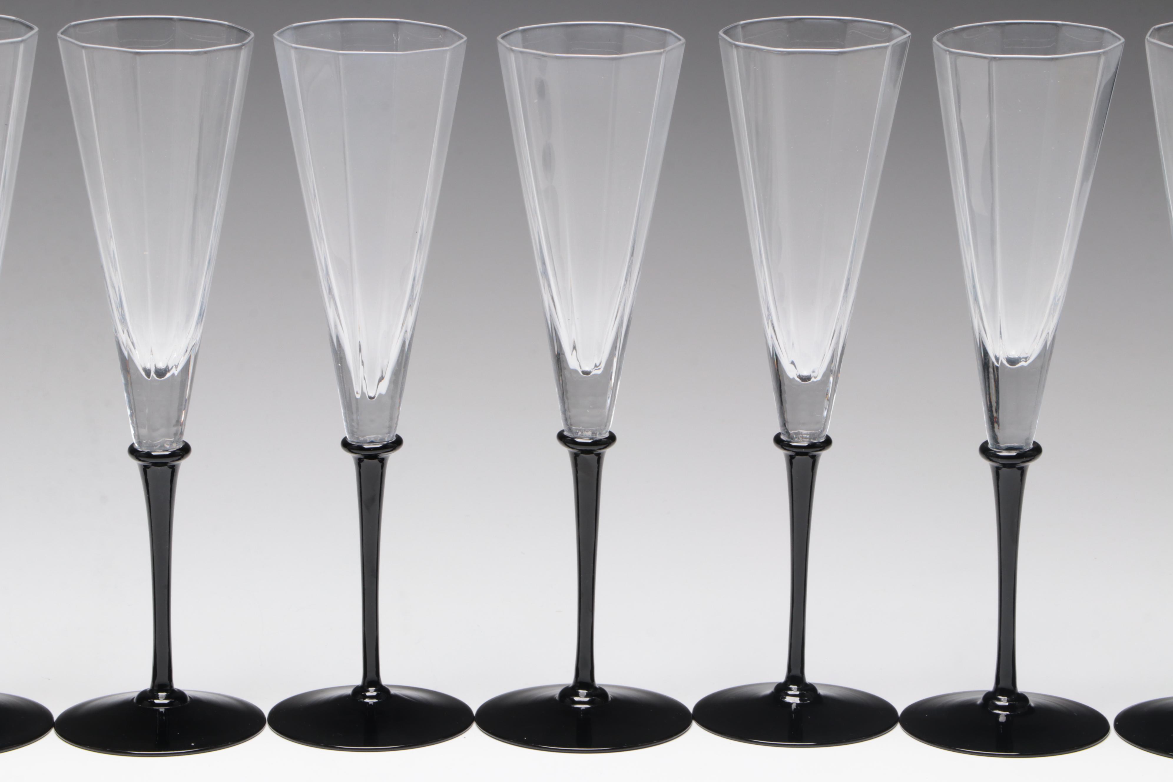 Cartier Black Stem Crystal Champagne Flutes