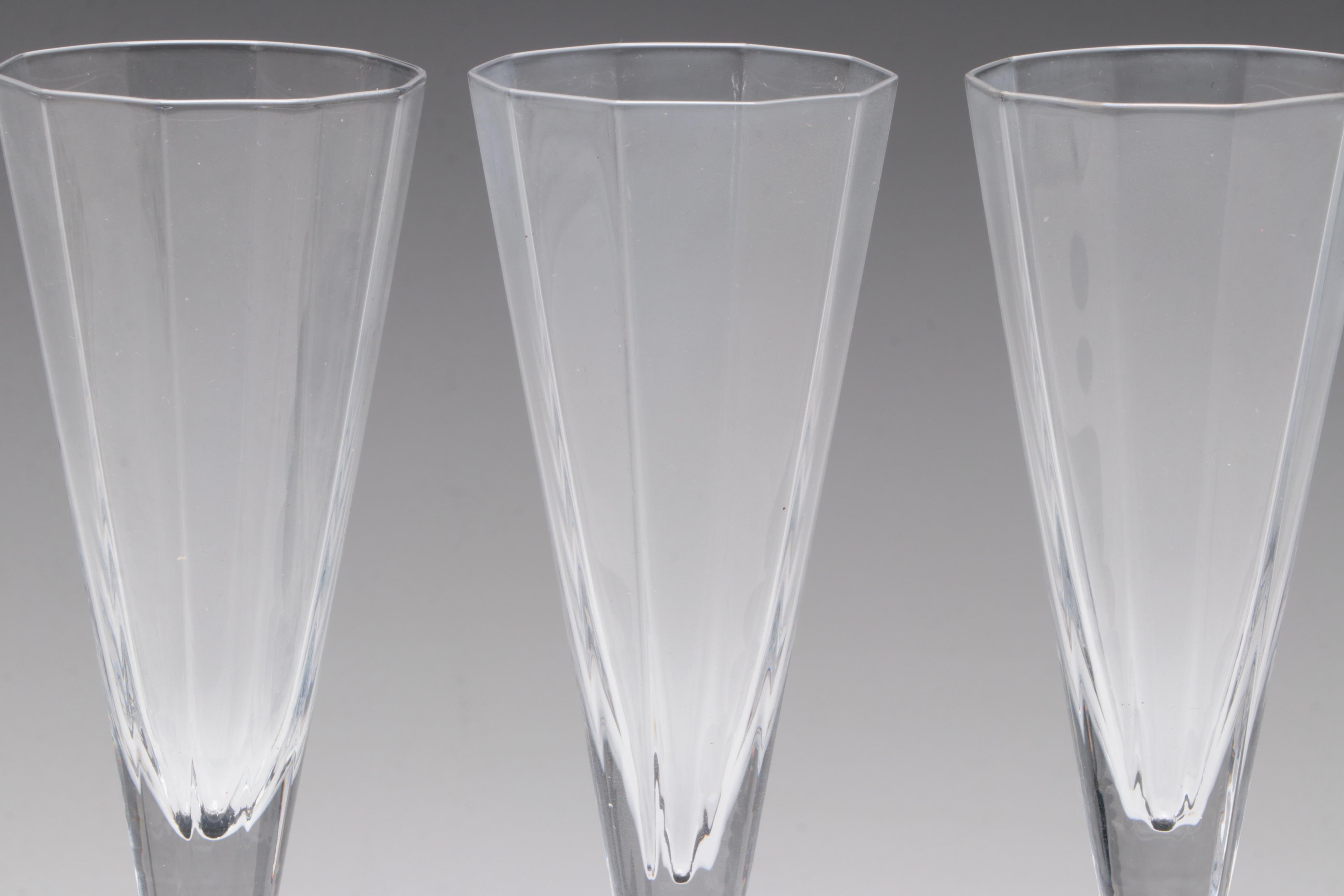 Cartier Black Stem Crystal Champagne Flutes