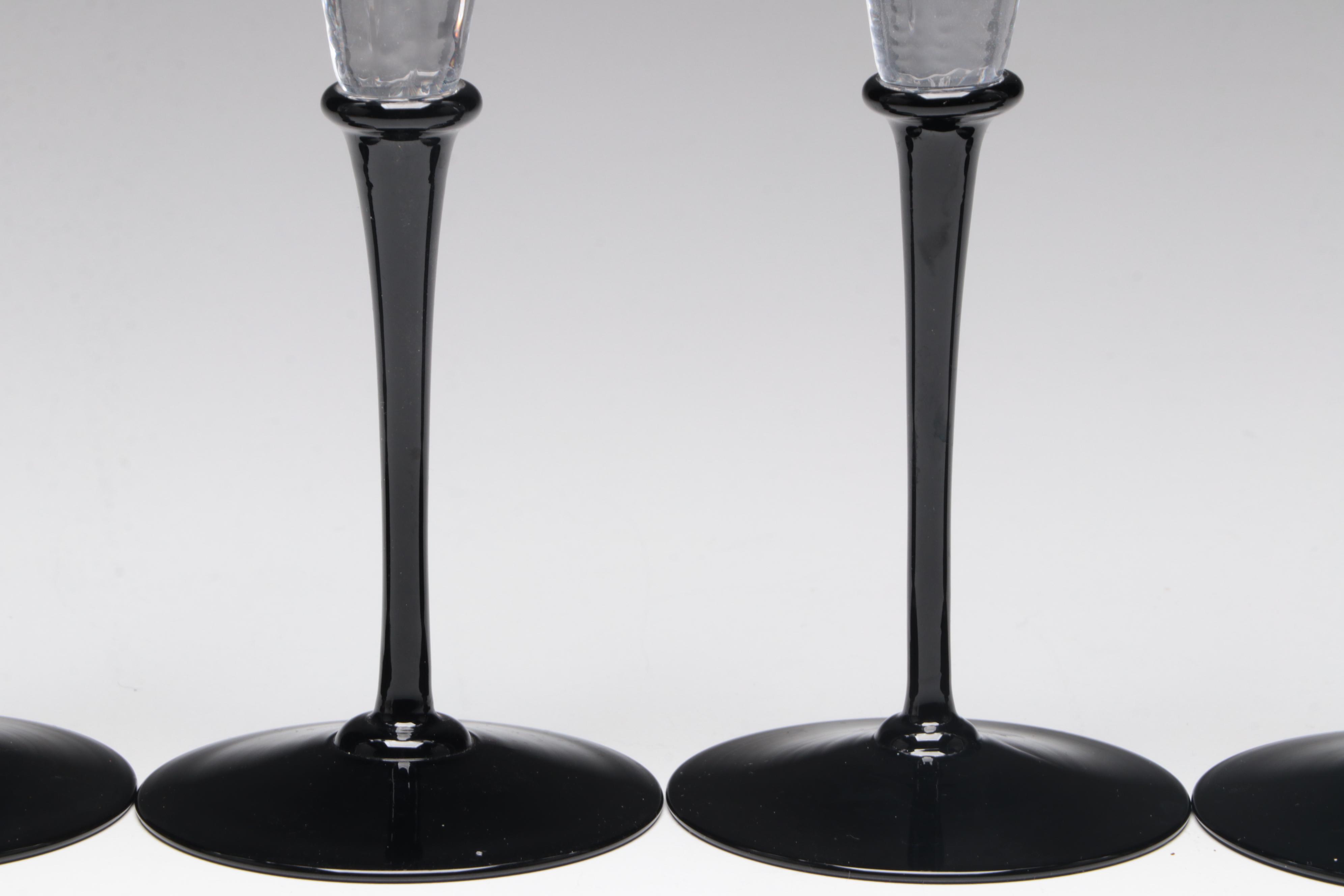 Cartier Black Stem Crystal Champagne Flutes