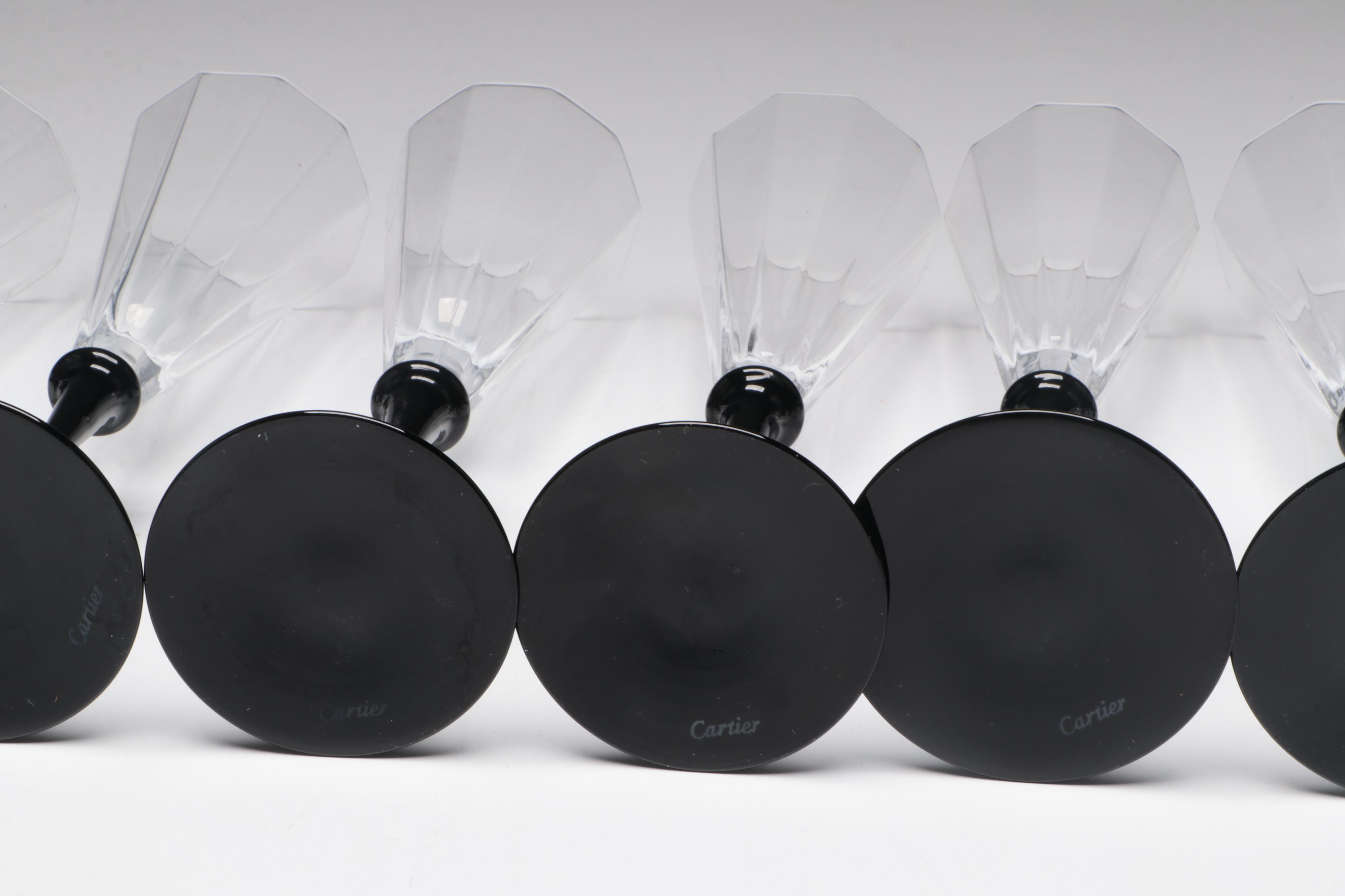 Cartier Black Stem Crystal Champagne Flutes