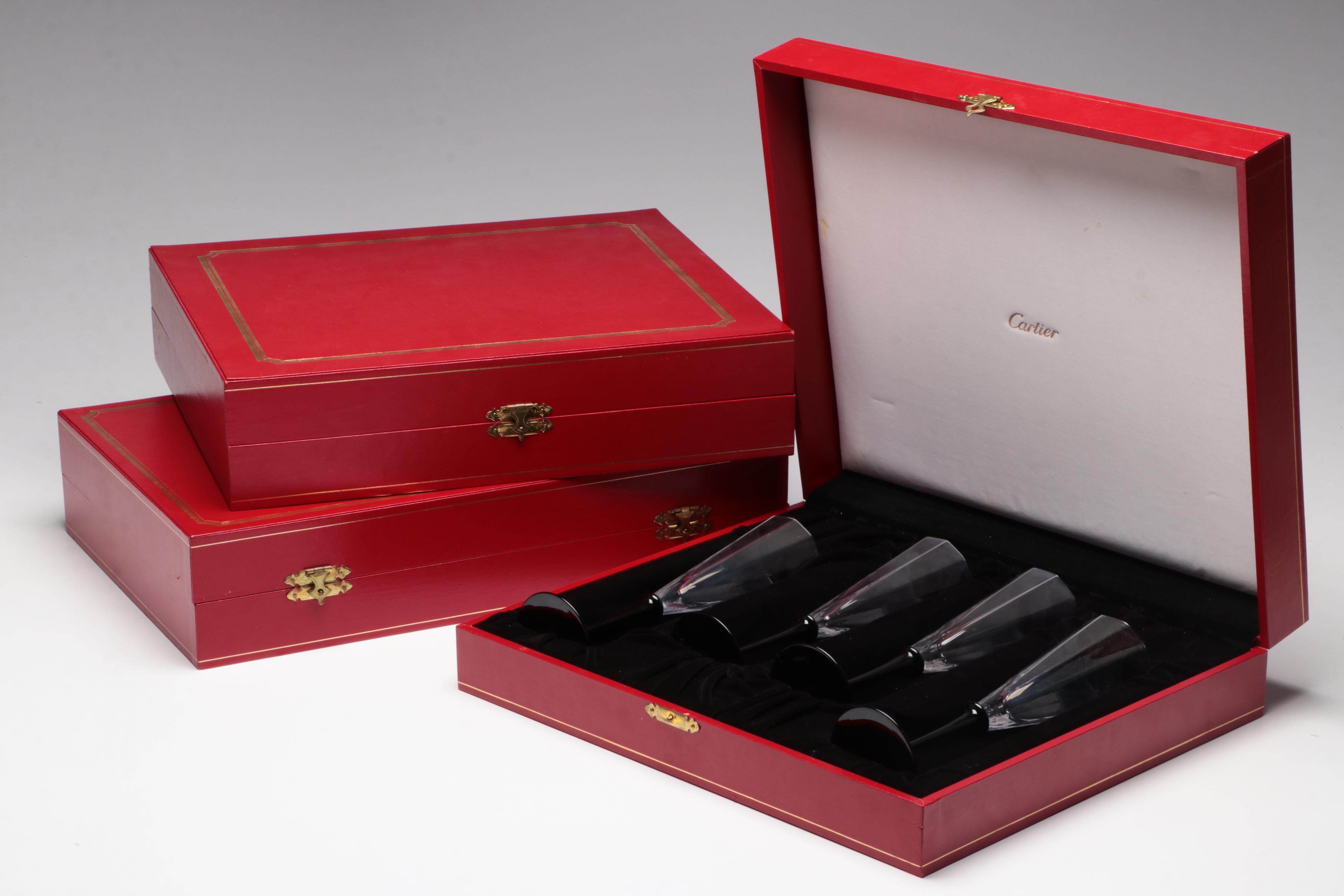 Cartier Black Stem Crystal Champagne Flutes