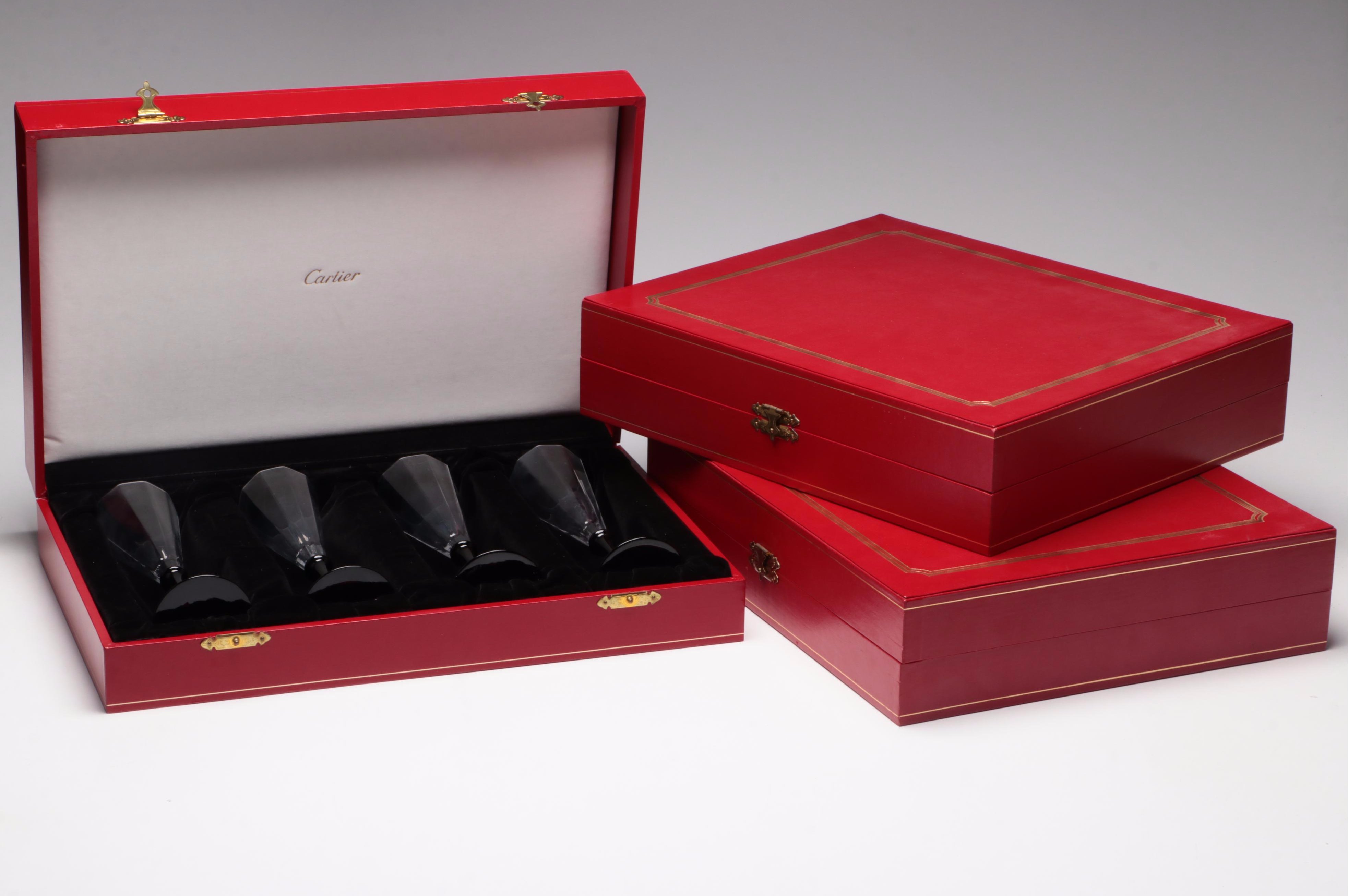 Cartier Black Stem Crystal Champagne Flutes