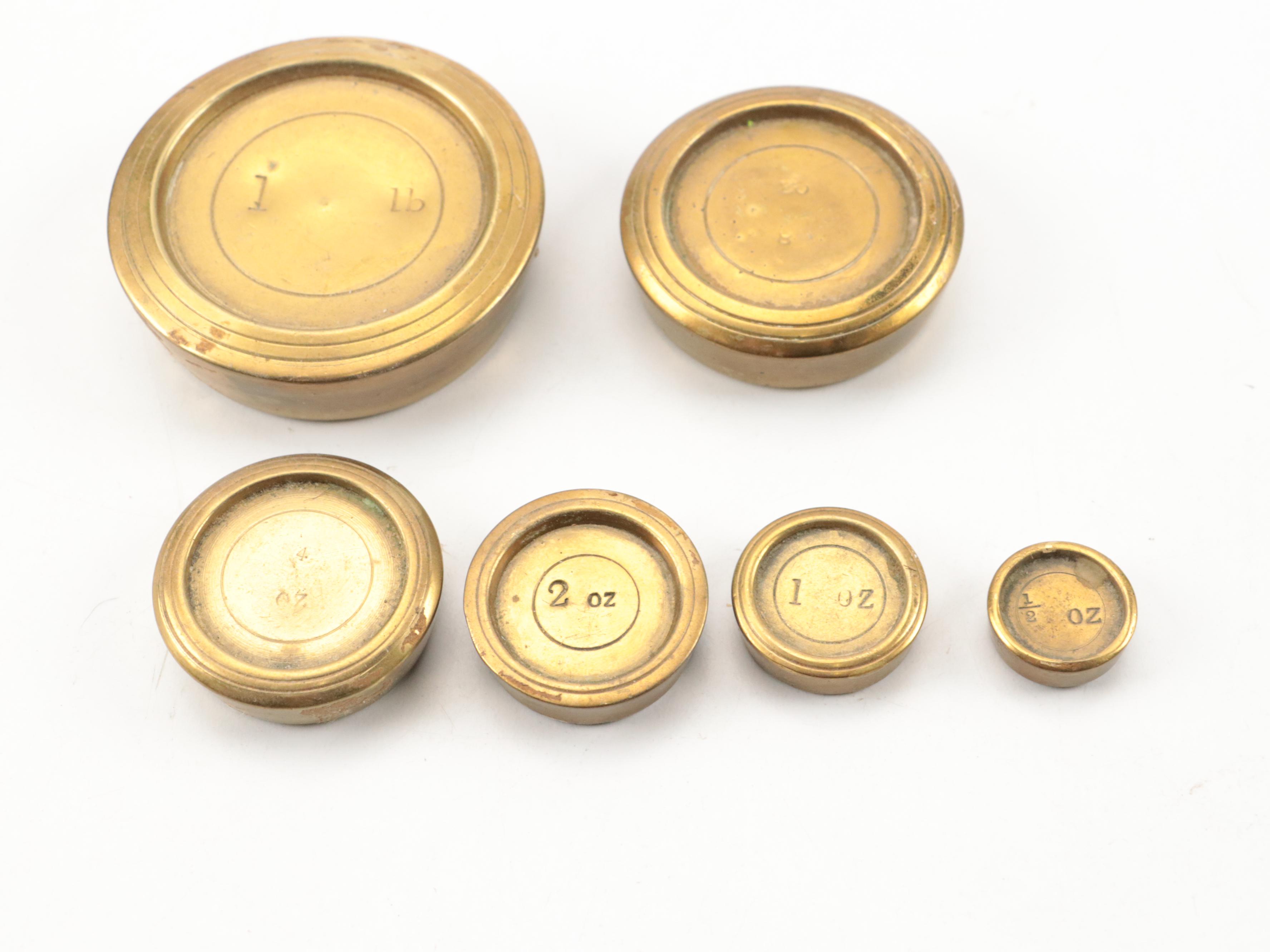 Brass and Wood Postal Letter Scale With Brass Weights, Antique