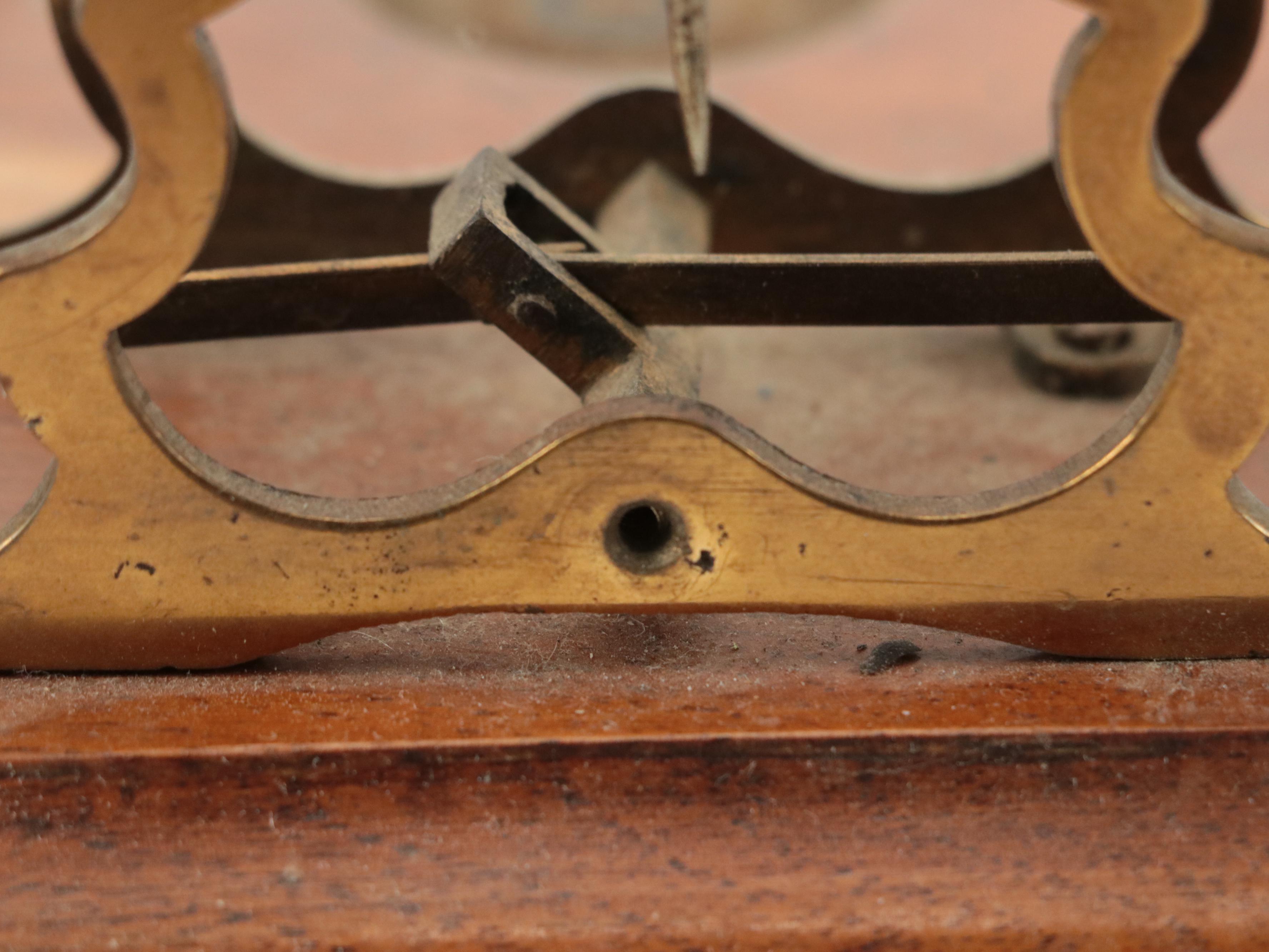 Brass and Wood Postal Letter Scale With Brass Weights, Antique