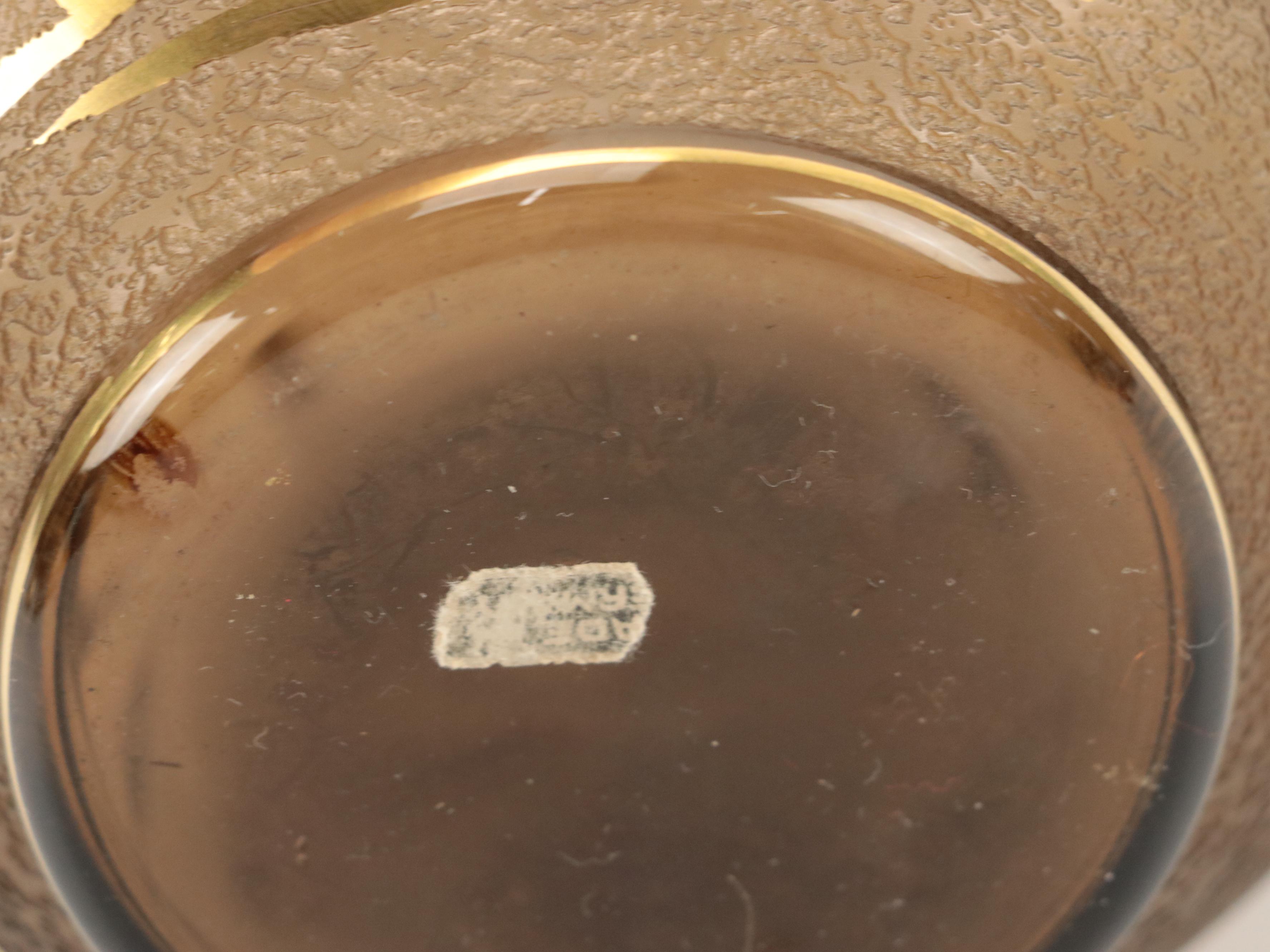 Glass Vase with Brass Overlay with Brass Candlestick and Display Bos